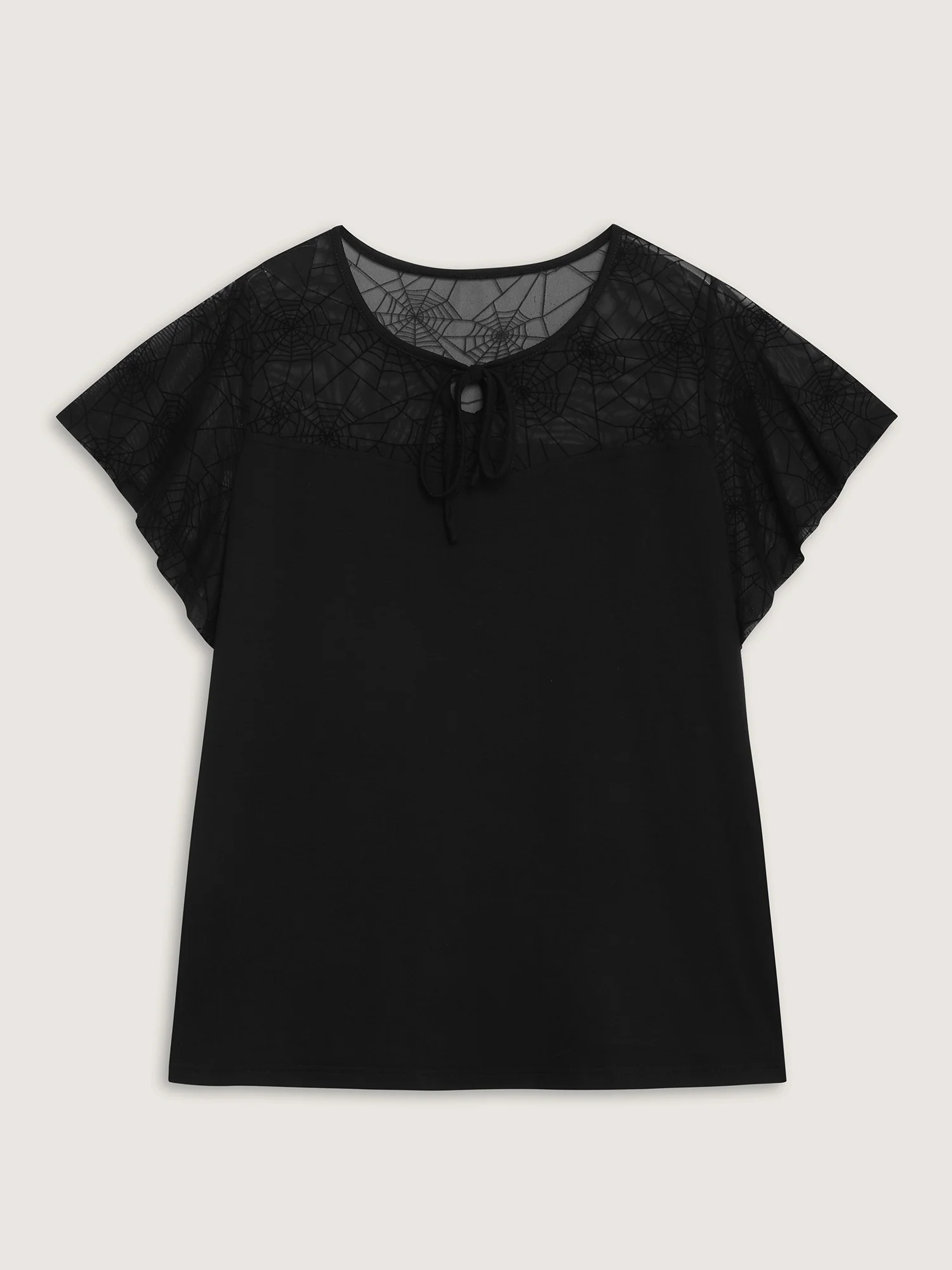 Sheer Neckline Tie Ruffled Sleeve T-Shirt - Image 7