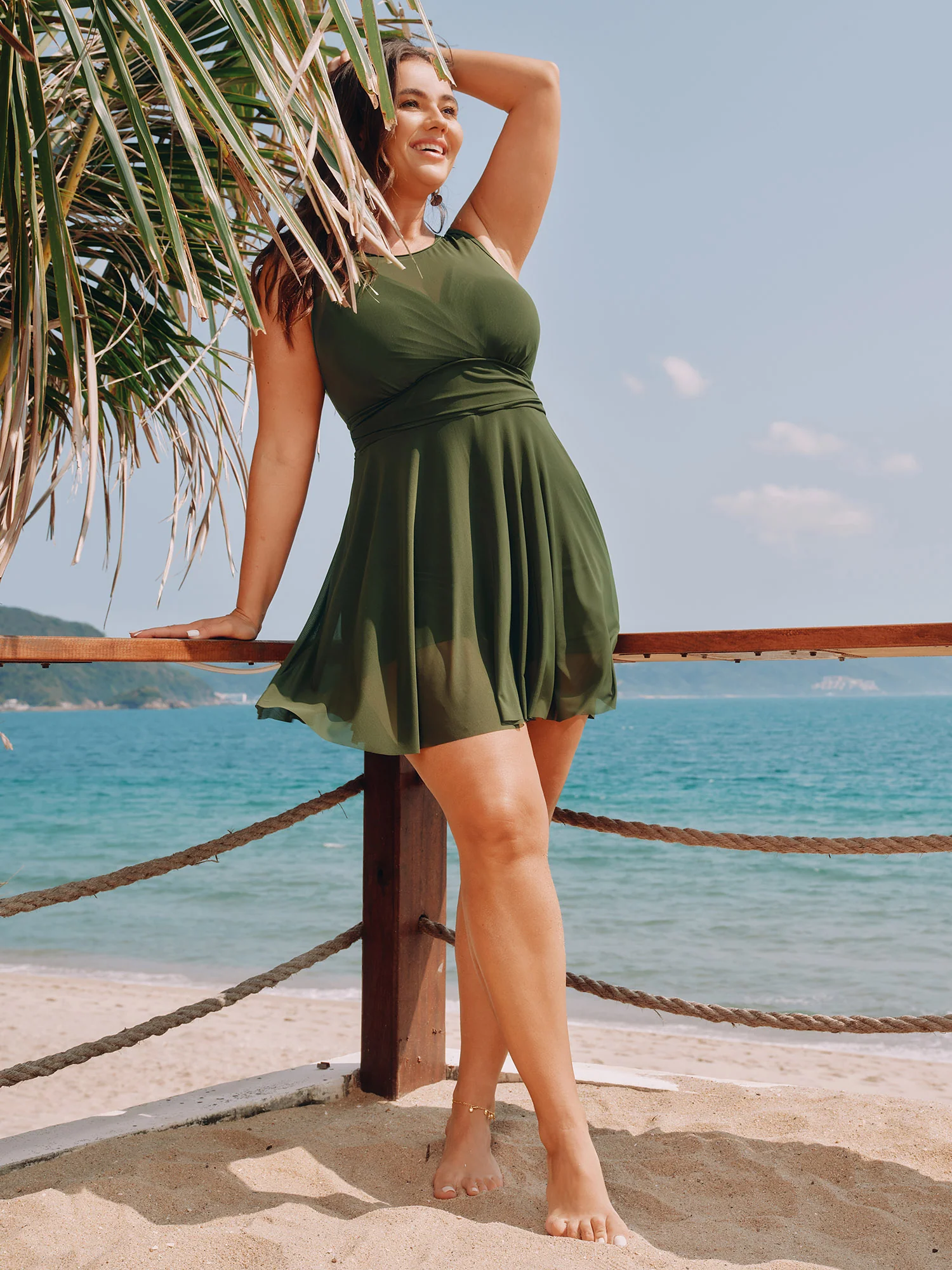 Sheer Open Back Fit And Flare Swim Dress - Image 3