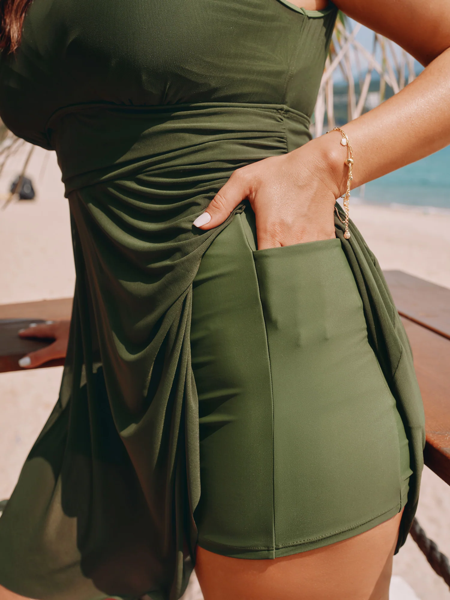 Sheer Open Back Fit And Flare Swim Dress - Image 4