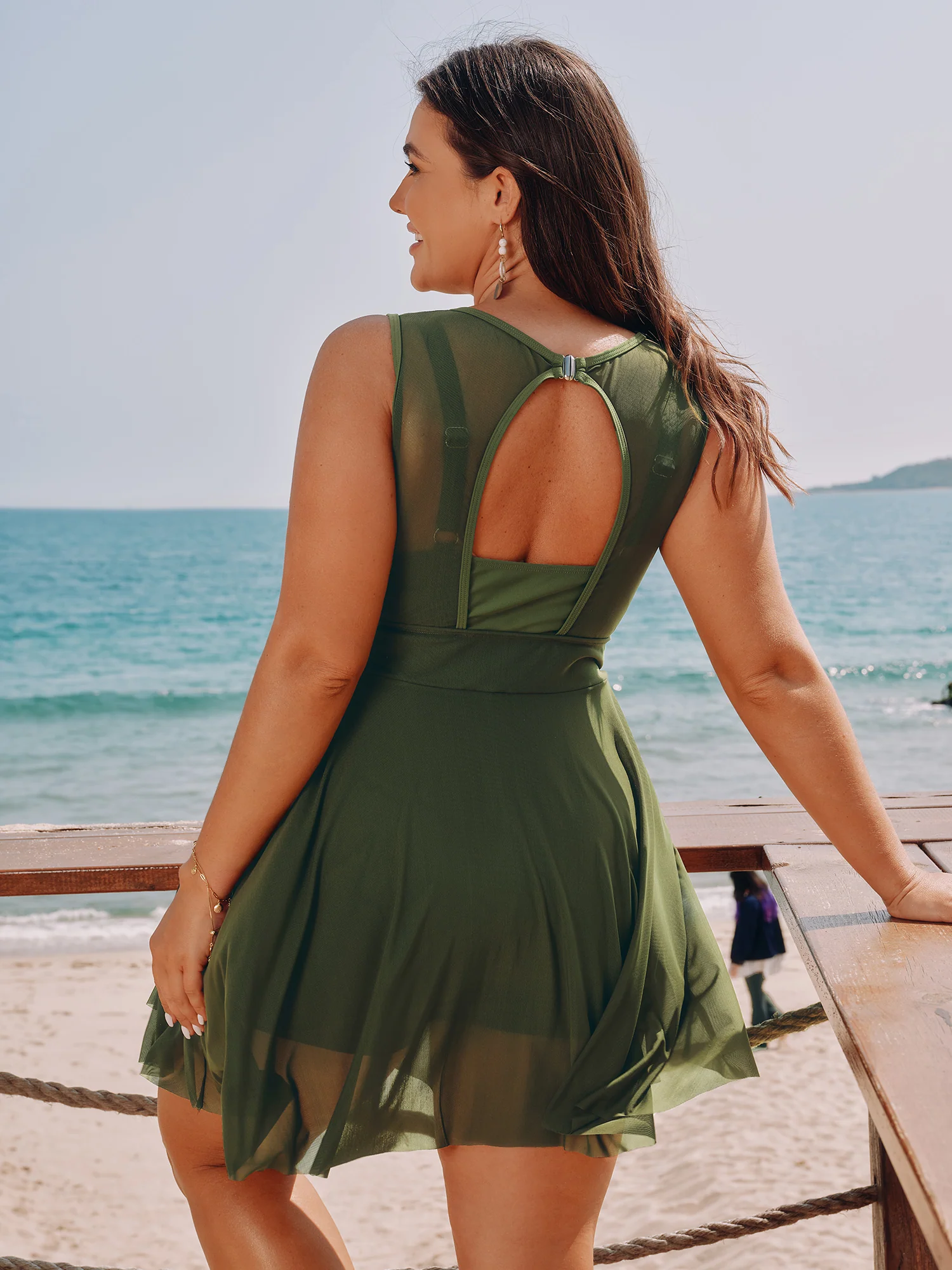 Sheer Open Back Fit And Flare Swim Dress - Image 6