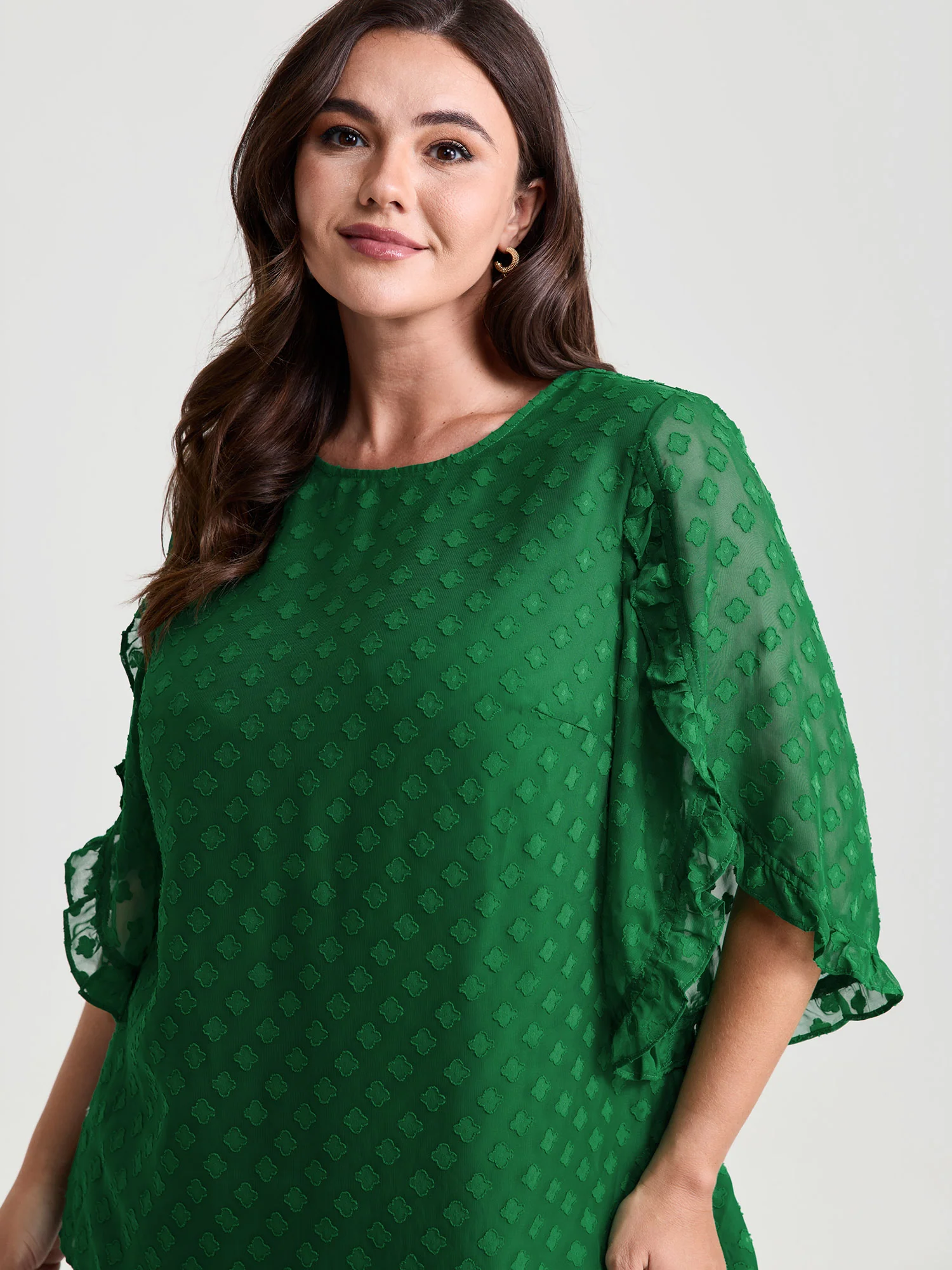 Sheer Petal Ruffled Sleeve Textured Blouse - Image 2