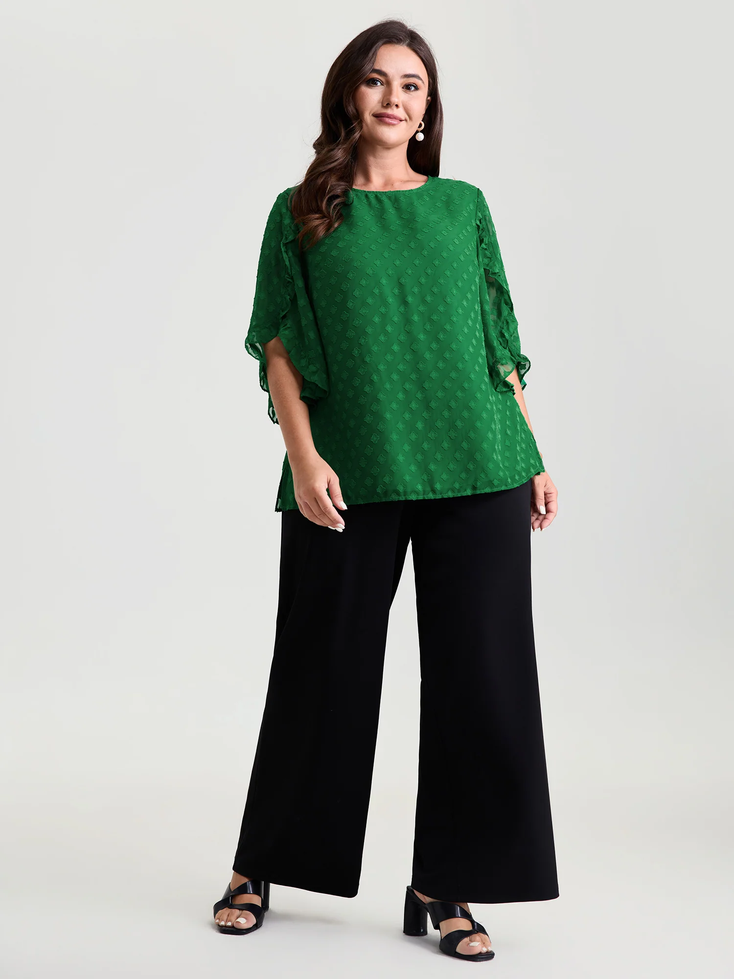 Sheer Petal Ruffled Sleeve Textured Blouse - Image 3