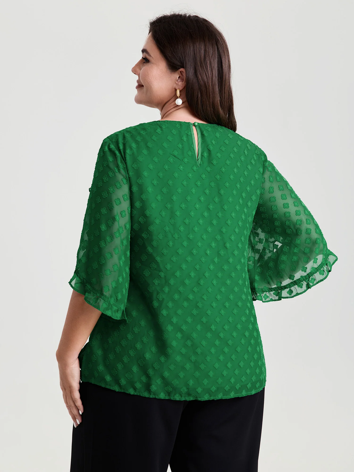 Sheer Petal Ruffled Sleeve Textured Blouse - Image 4