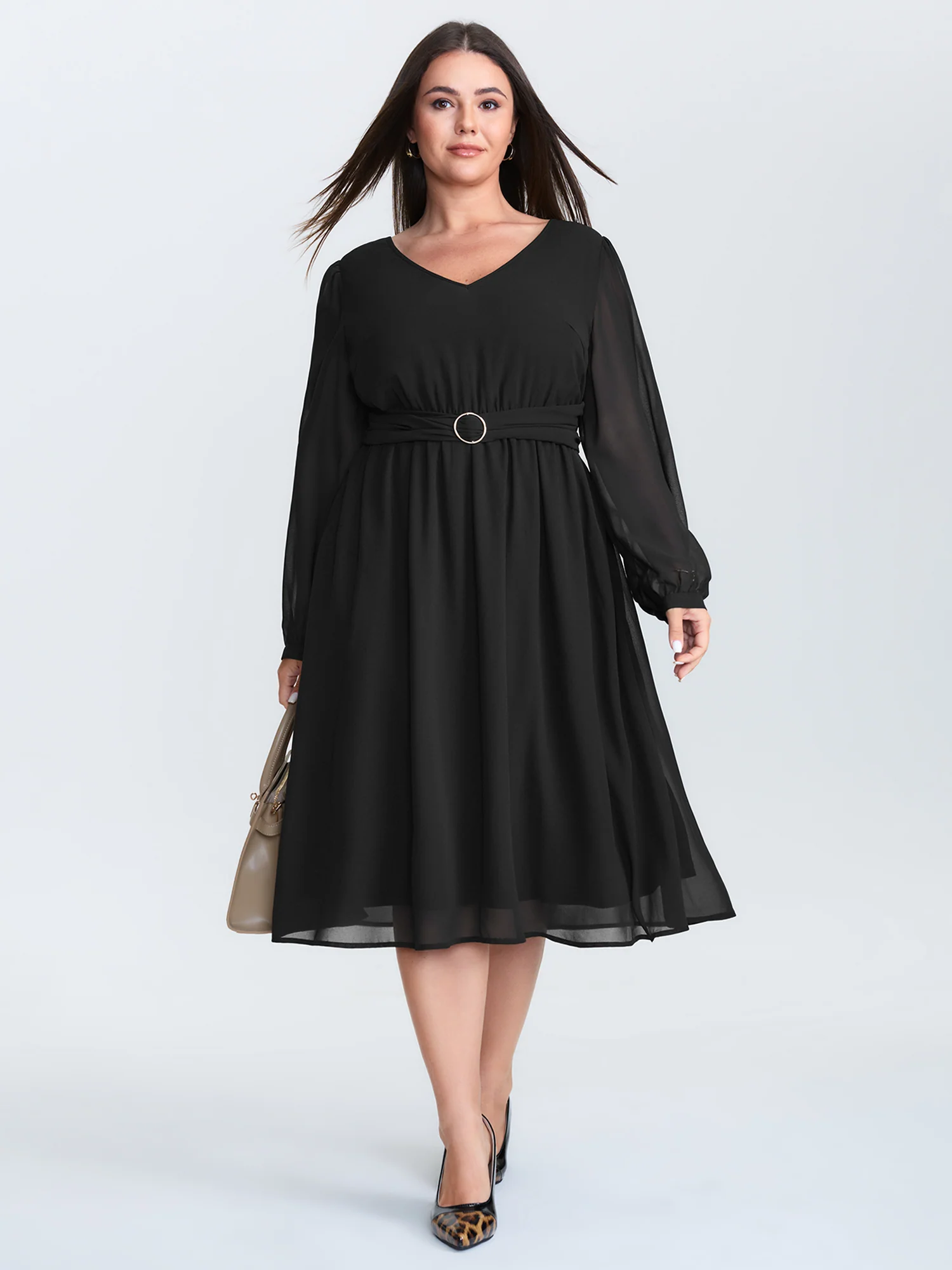 Sheer Pleated Metal Detail Midi Dress - Image 3