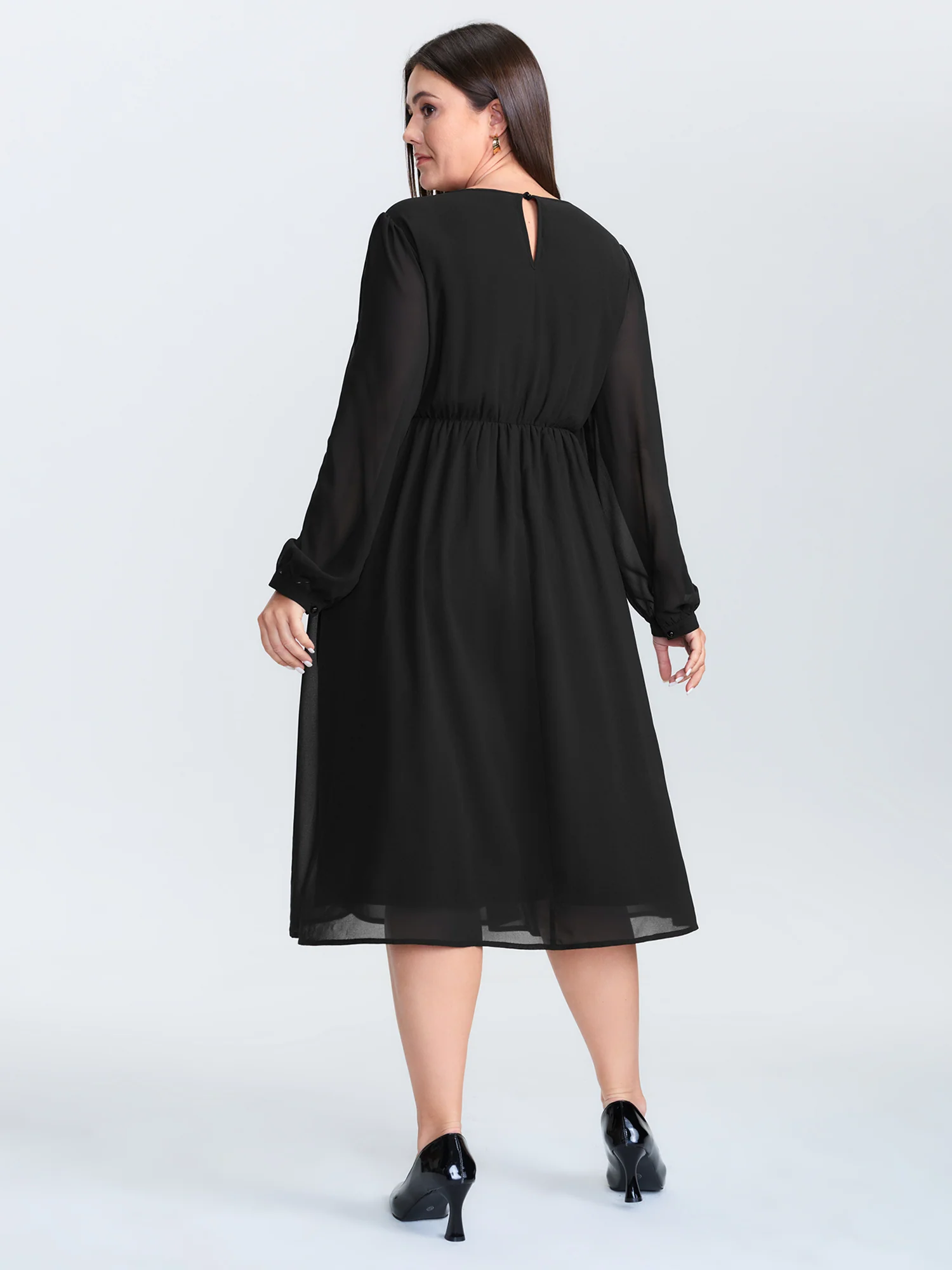 Sheer Pleated Metal Detail Midi Dress - Image 4
