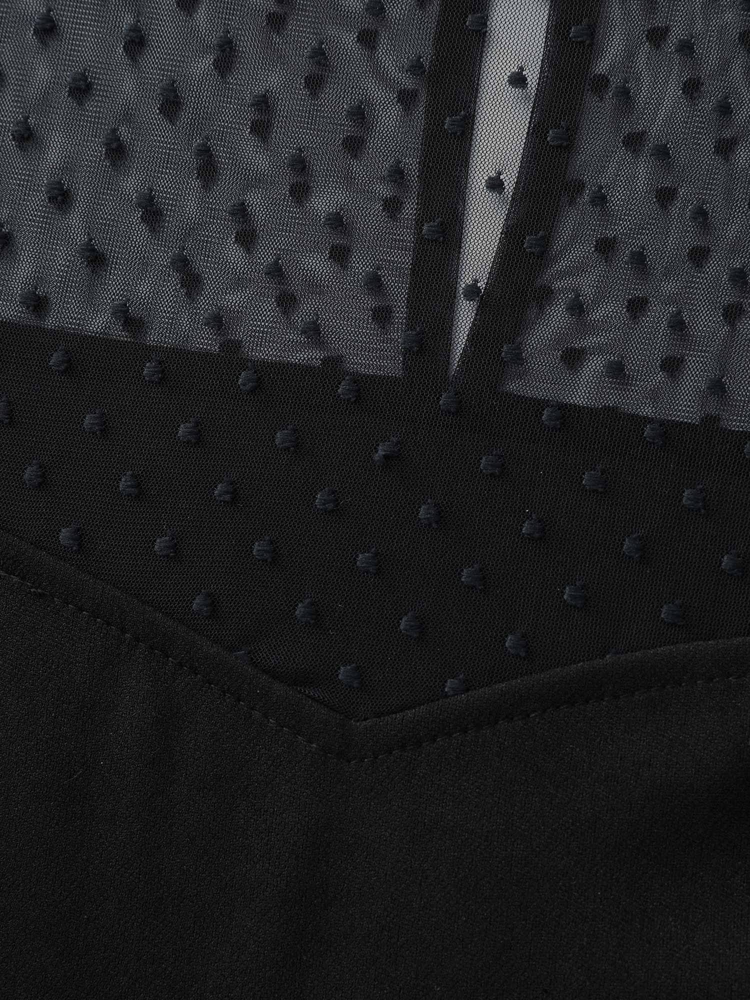 Sheer Polka Dots Neckline Belted Mini Dress - Image 6