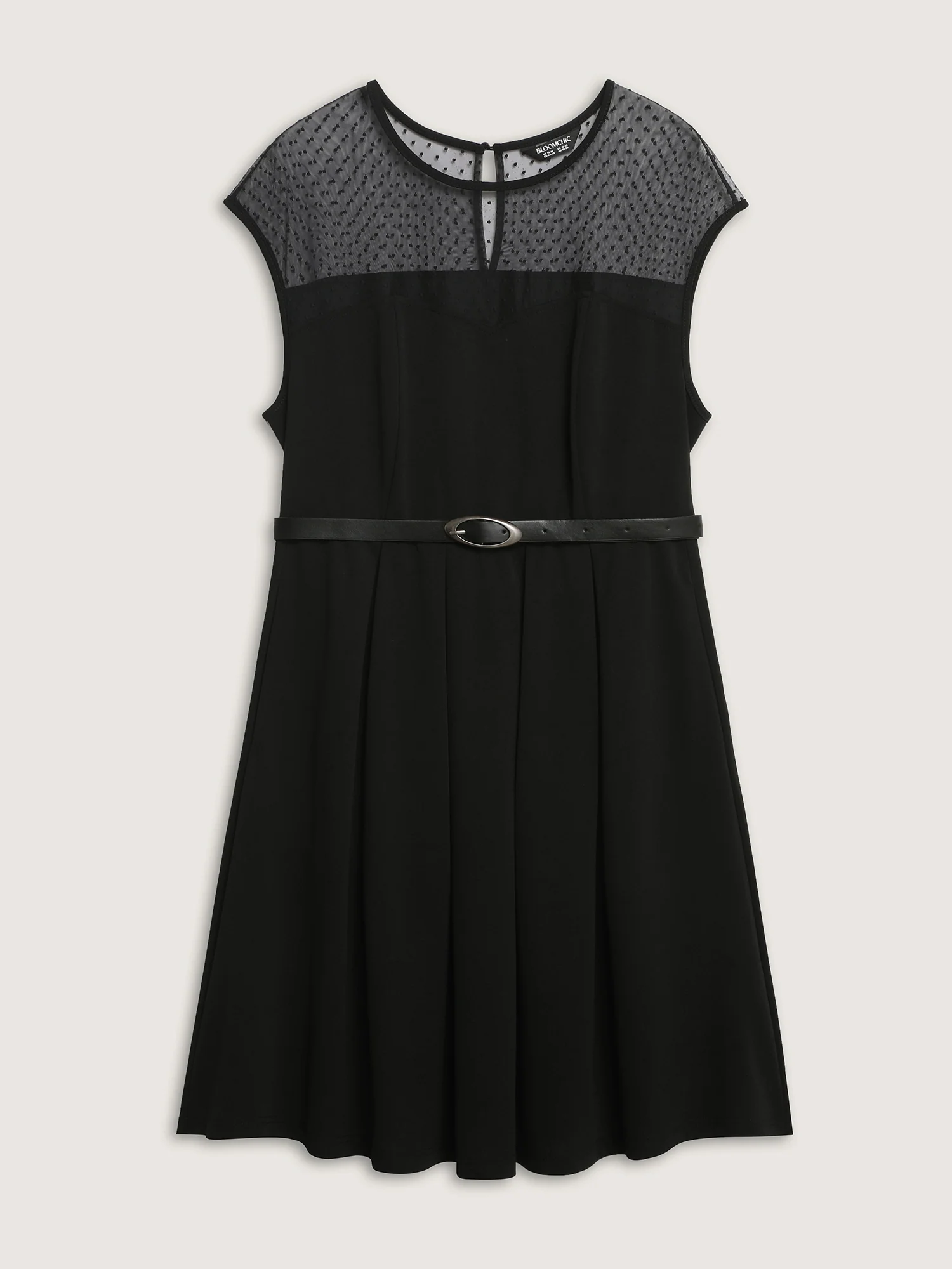 Sheer Polka Dots Neckline Belted Mini Dress - Image 7