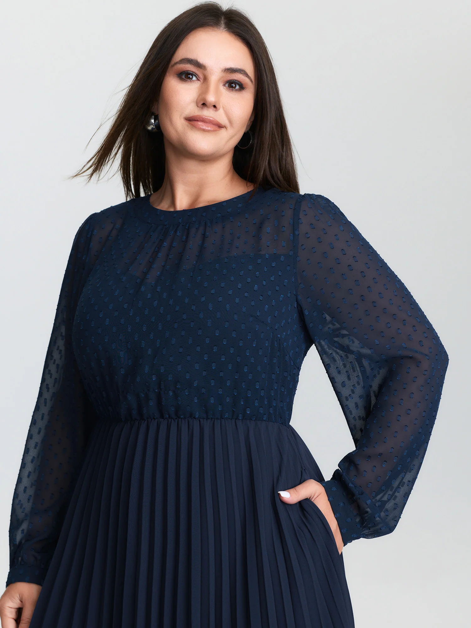 Sheer Polka Dots Pleated Midi Dress - Image 2