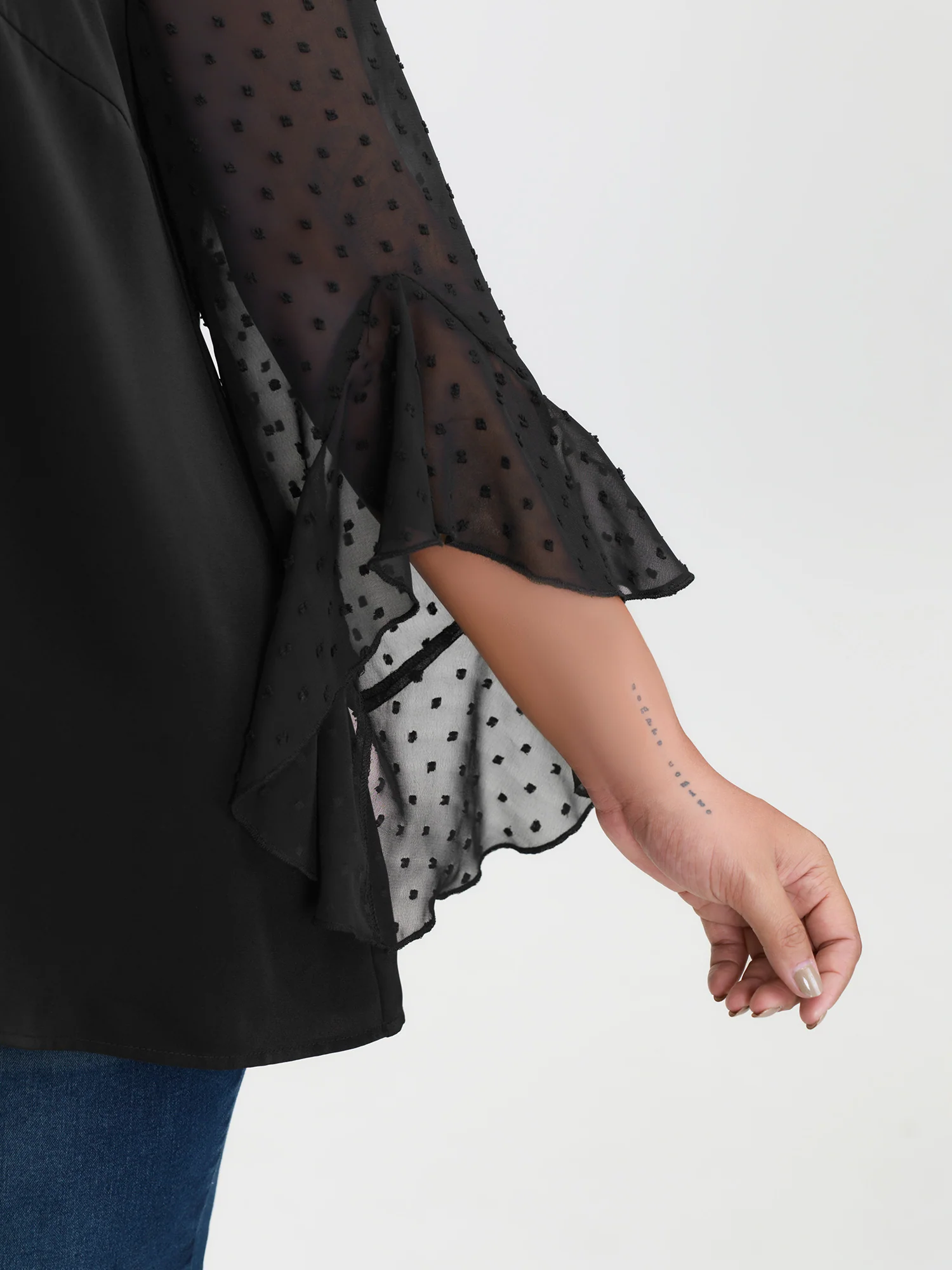 Sheer Polka Dots Sleeve Knit Top - Image 3