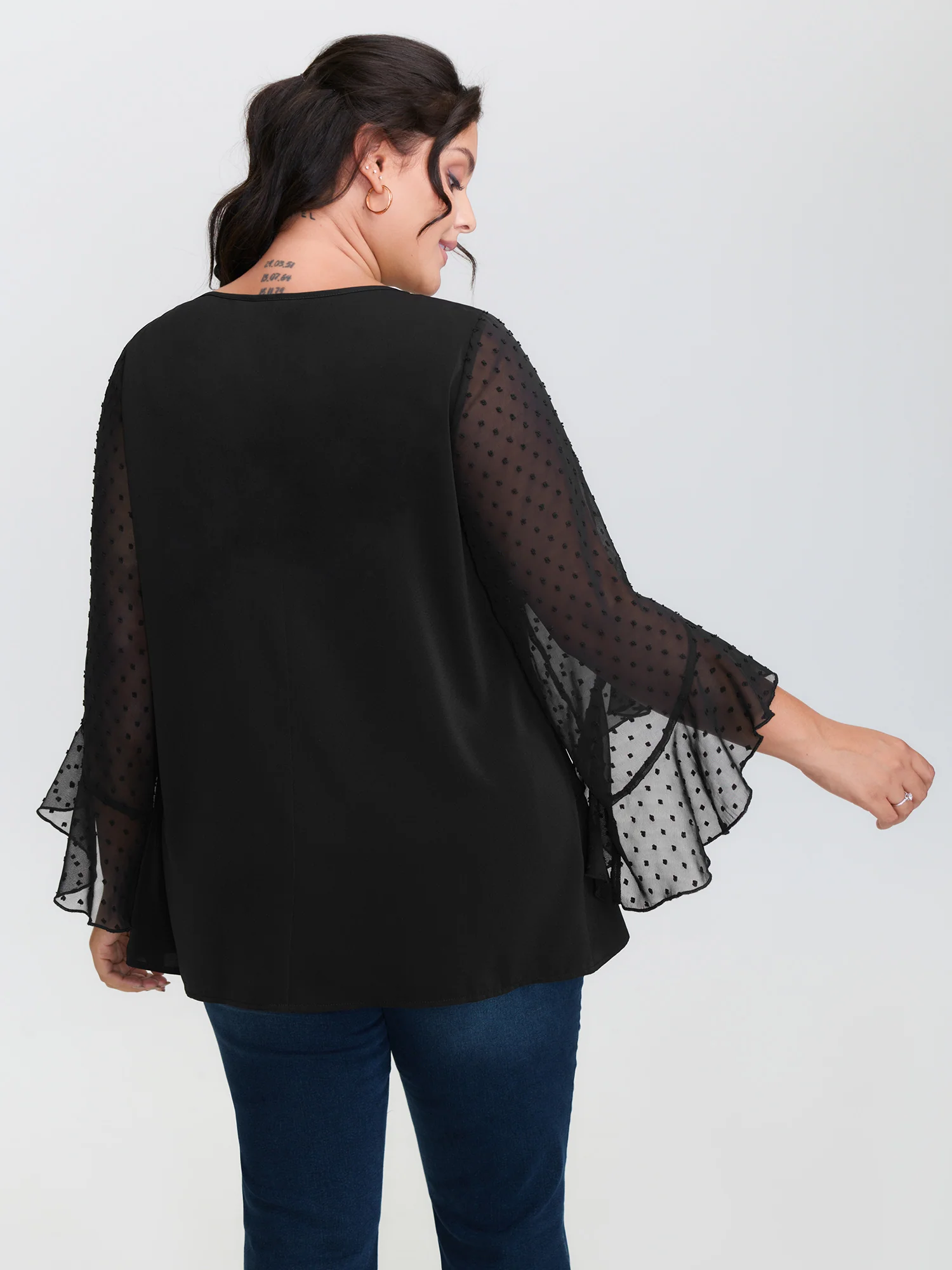 Sheer Polka Dots Sleeve Knit Top - Image 4