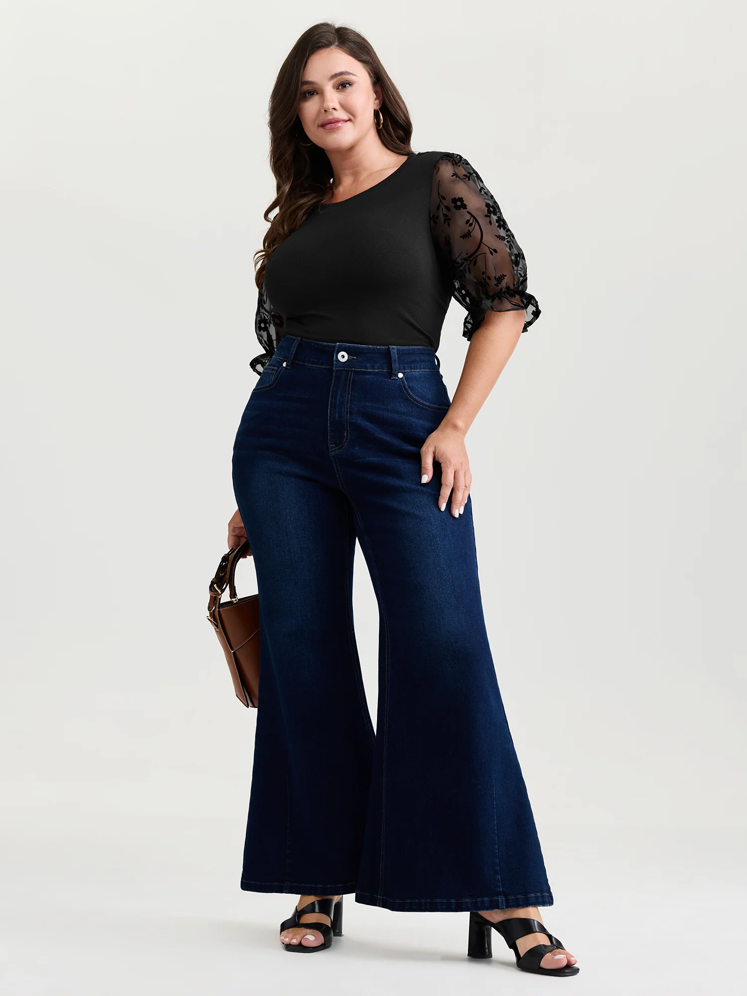 Sheer Puffy Sleeve Round Neck T-Shirt - Image 4