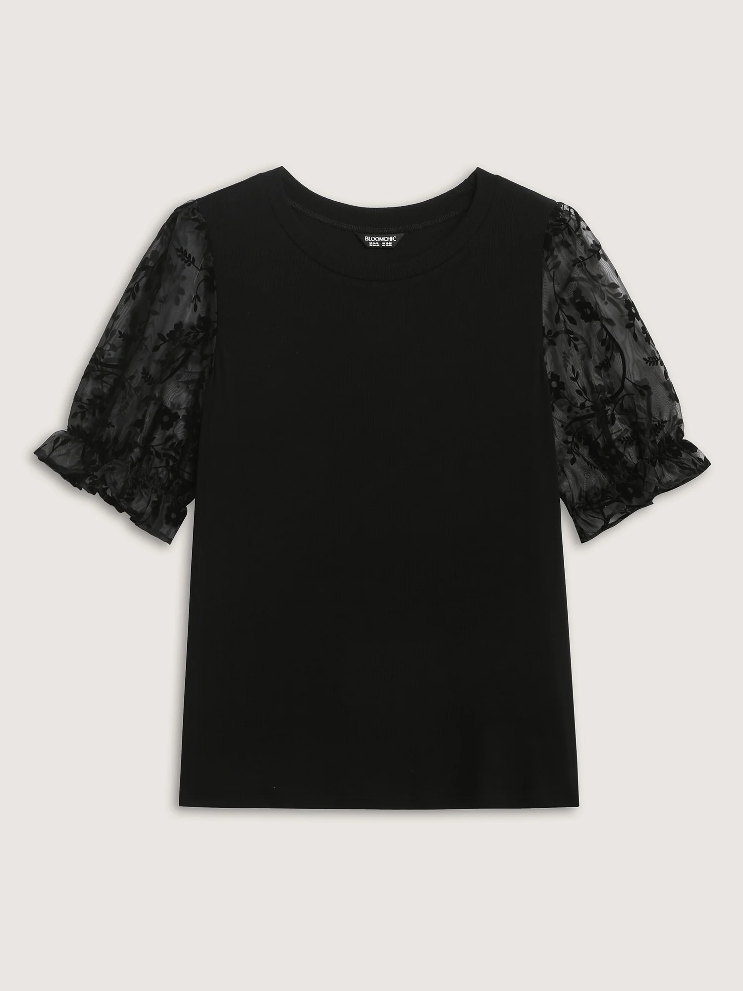 Sheer Puffy Sleeve Round Neck T-Shirt - Image 8