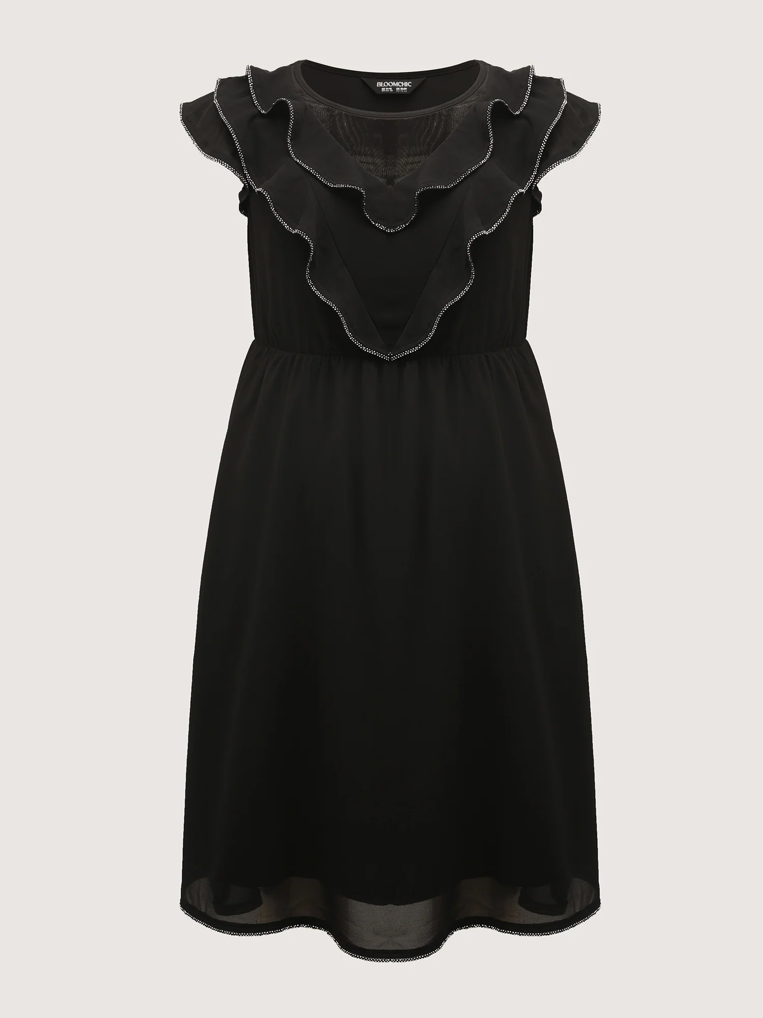 Sheer Rhinestone Chain Trim Ruffled Midi Dress - Image 8