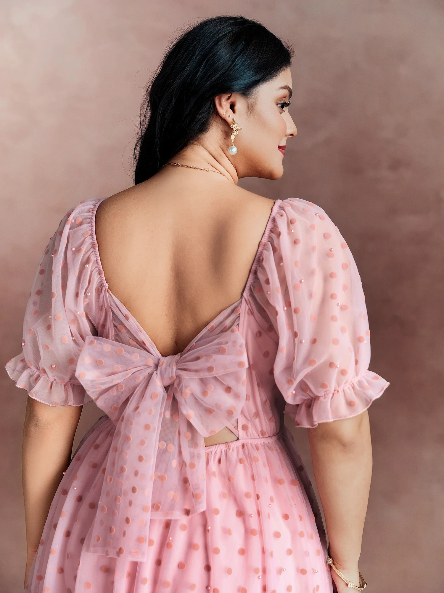 Sheer Romantic Flocking Back-Tie Midi Dress - Image 2