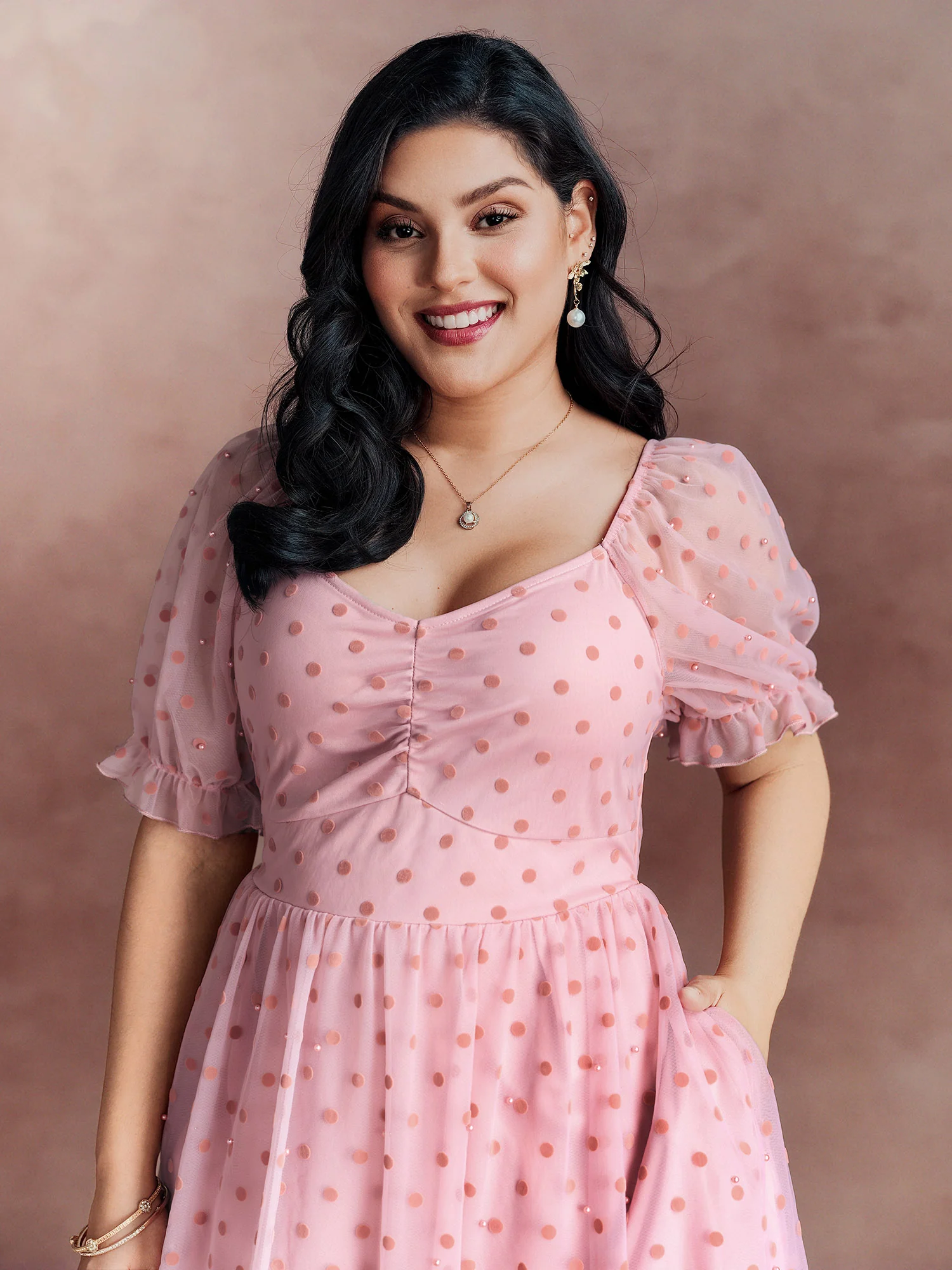 Sheer Romantic Flocking Back-Tie Midi Dress - Image 3