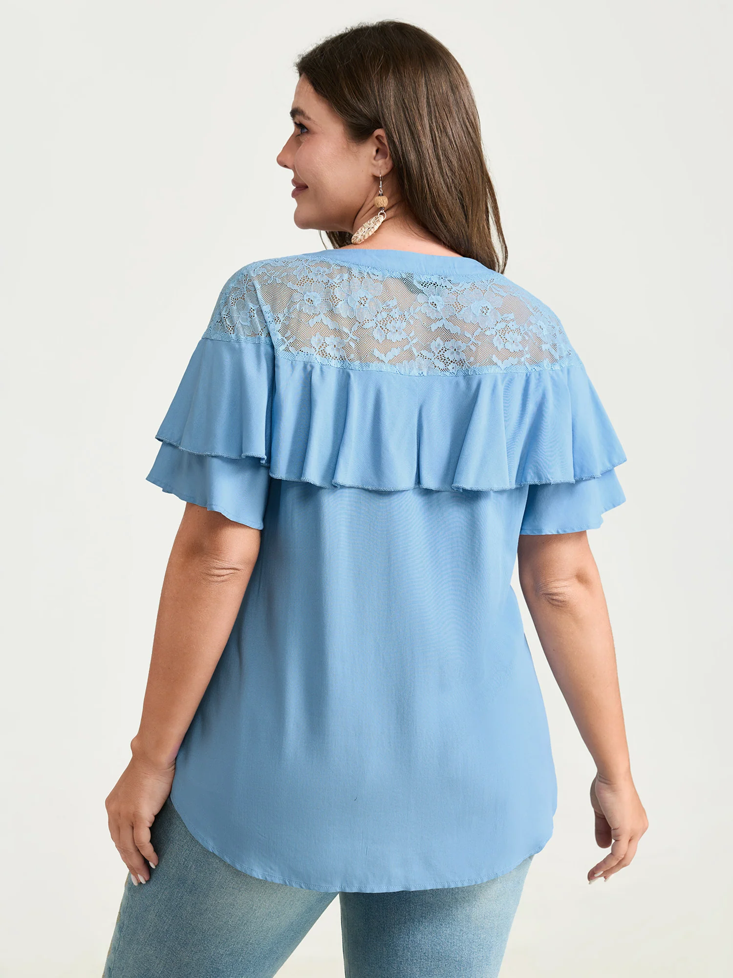 Sheer Ruffled Button Placket Blouse - Image 4
