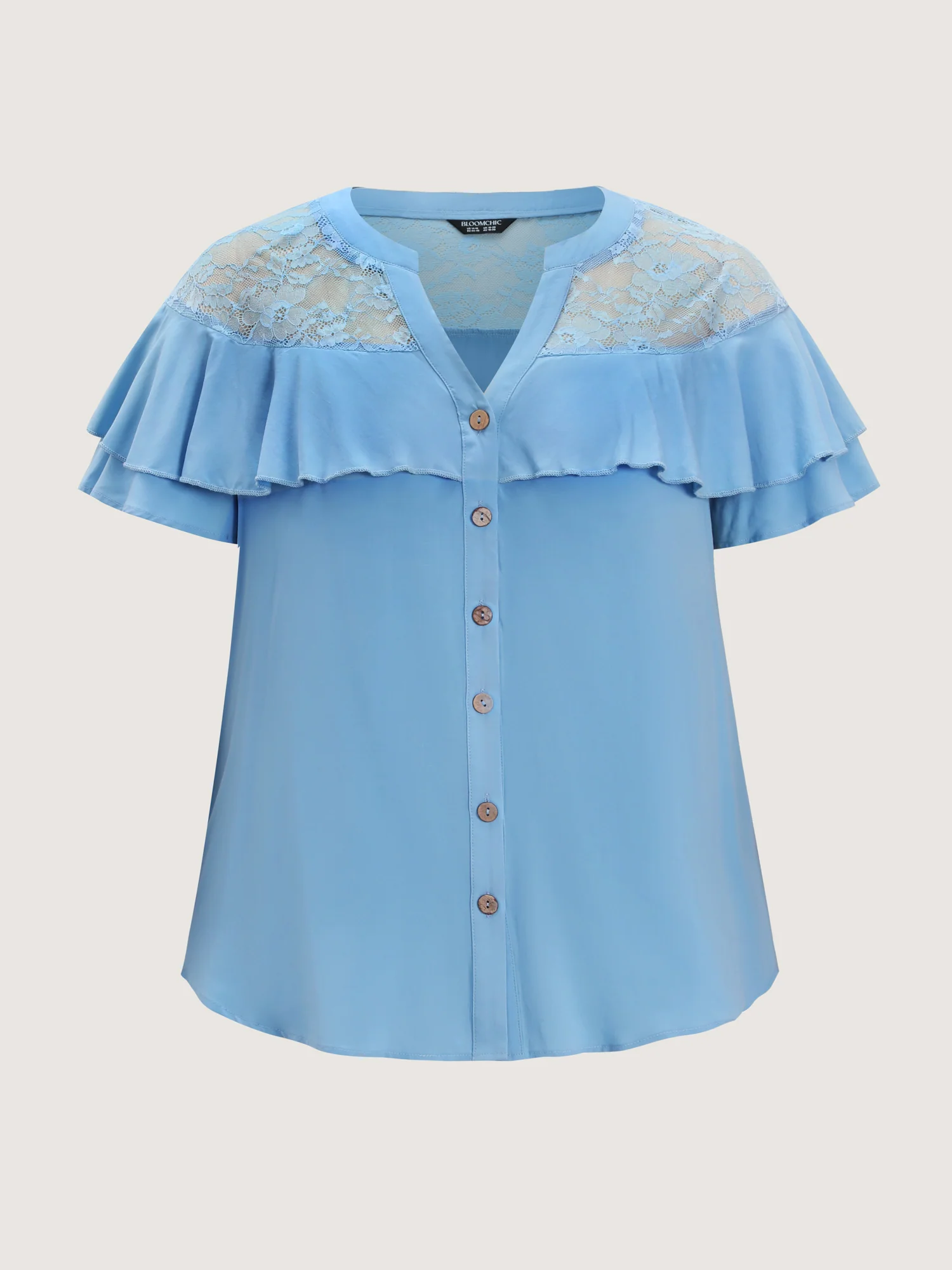 Sheer Ruffled Button Placket Blouse - Image 7