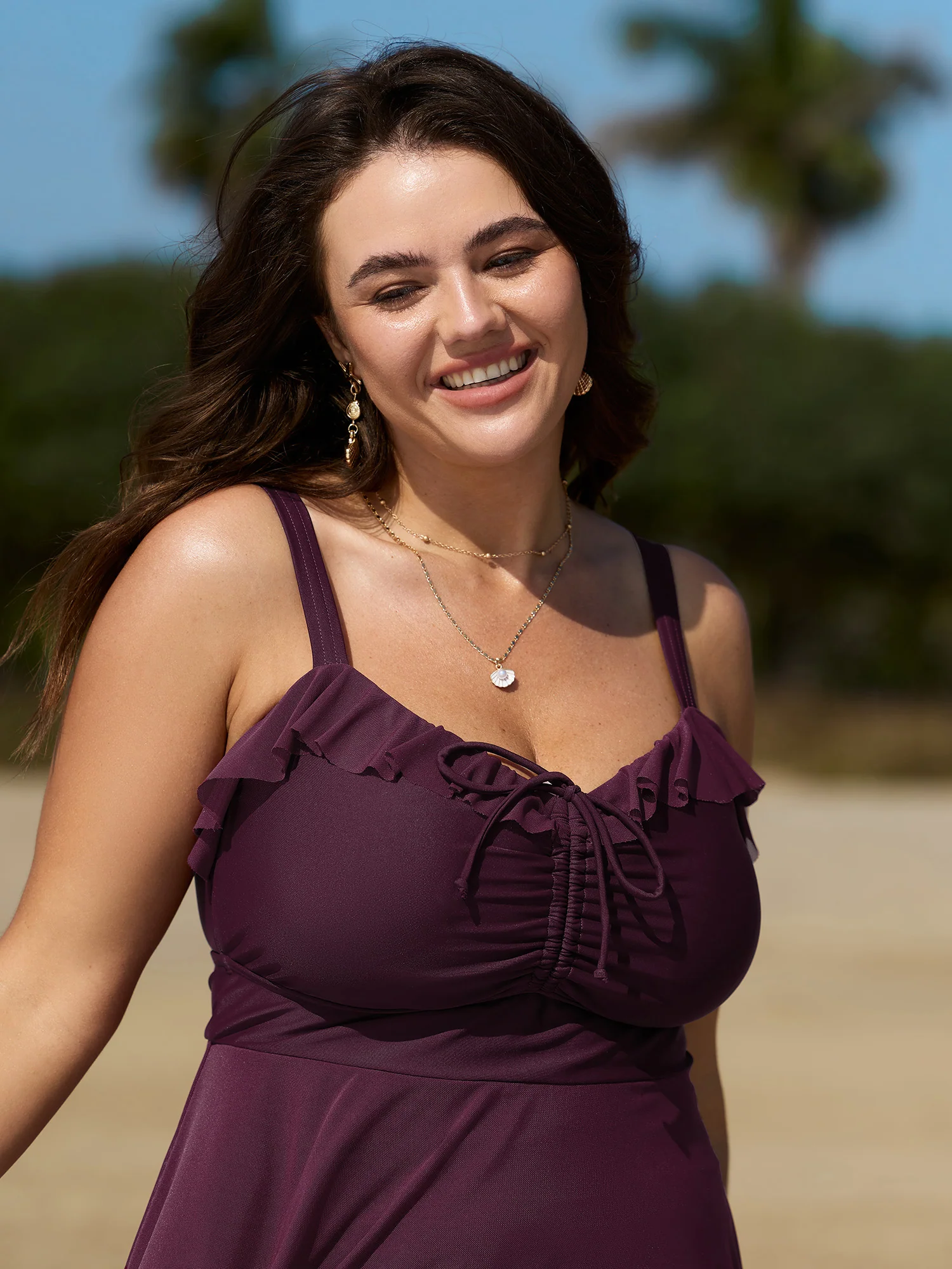 Sheer Ruffled Channel Drawstring Swim Dress - Image 3