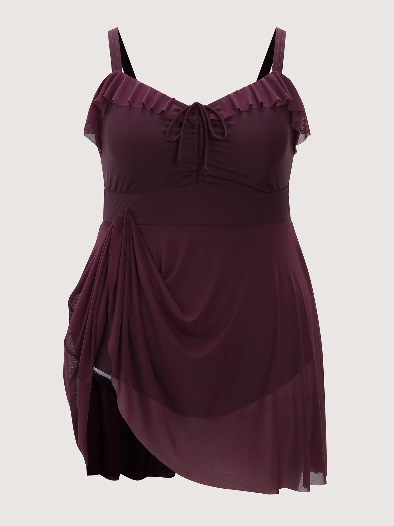 Sheer Ruffled Channel Drawstring Swim Dress - Image 7