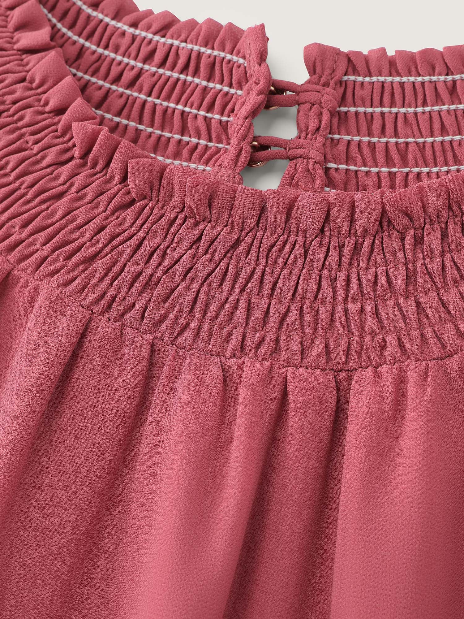 Sheer Ruffled Gathered Neck Belted Mini Dress - Image 6