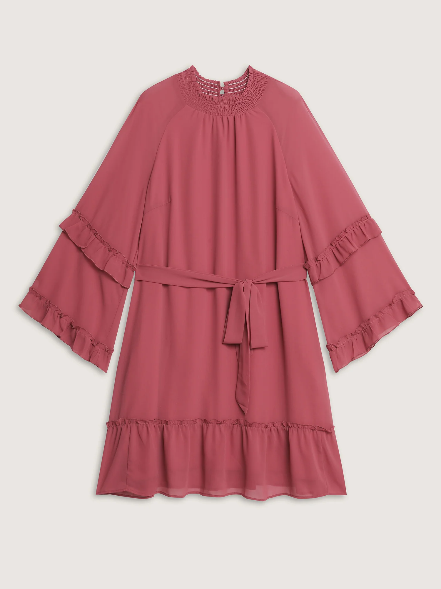 Sheer Ruffled Gathered Neck Belted Mini Dress - Image 8