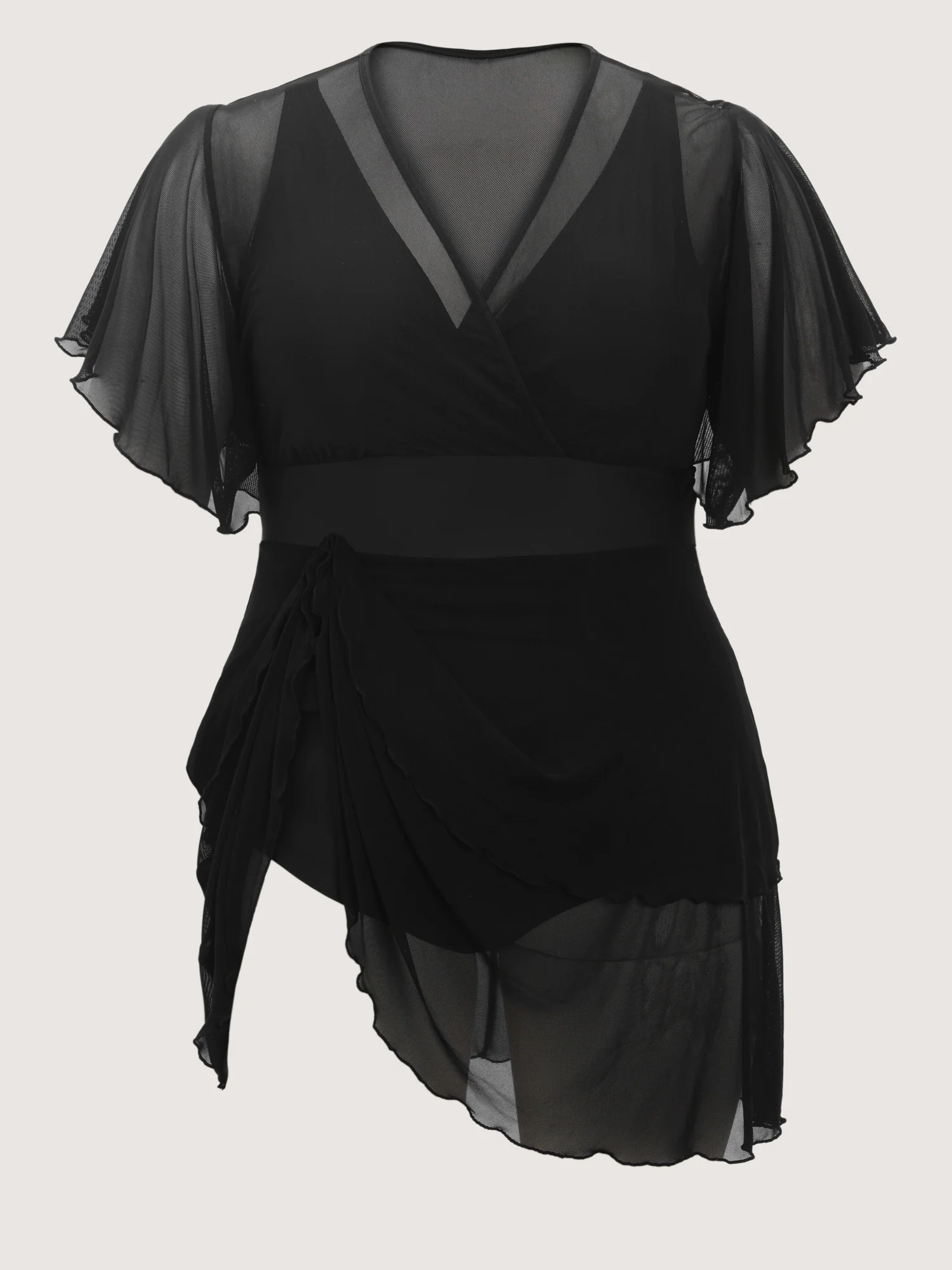 Sheer Ruffled Sleeve Layered Swim Dress - Image 8