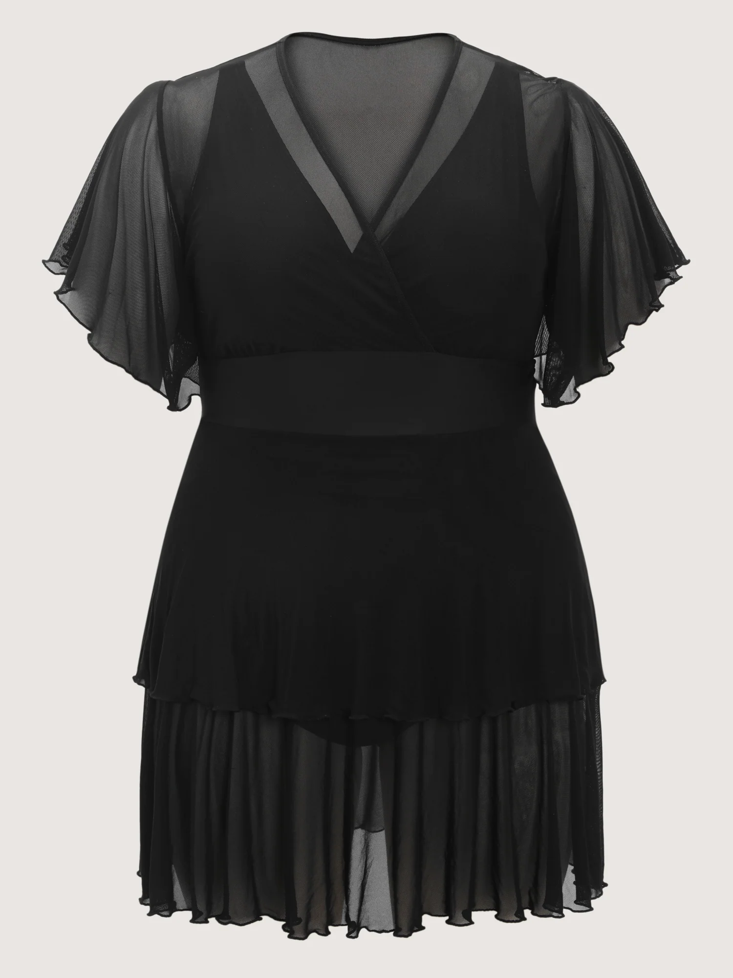 Sheer Ruffled Sleeve Layered Swim Dress - Image 9