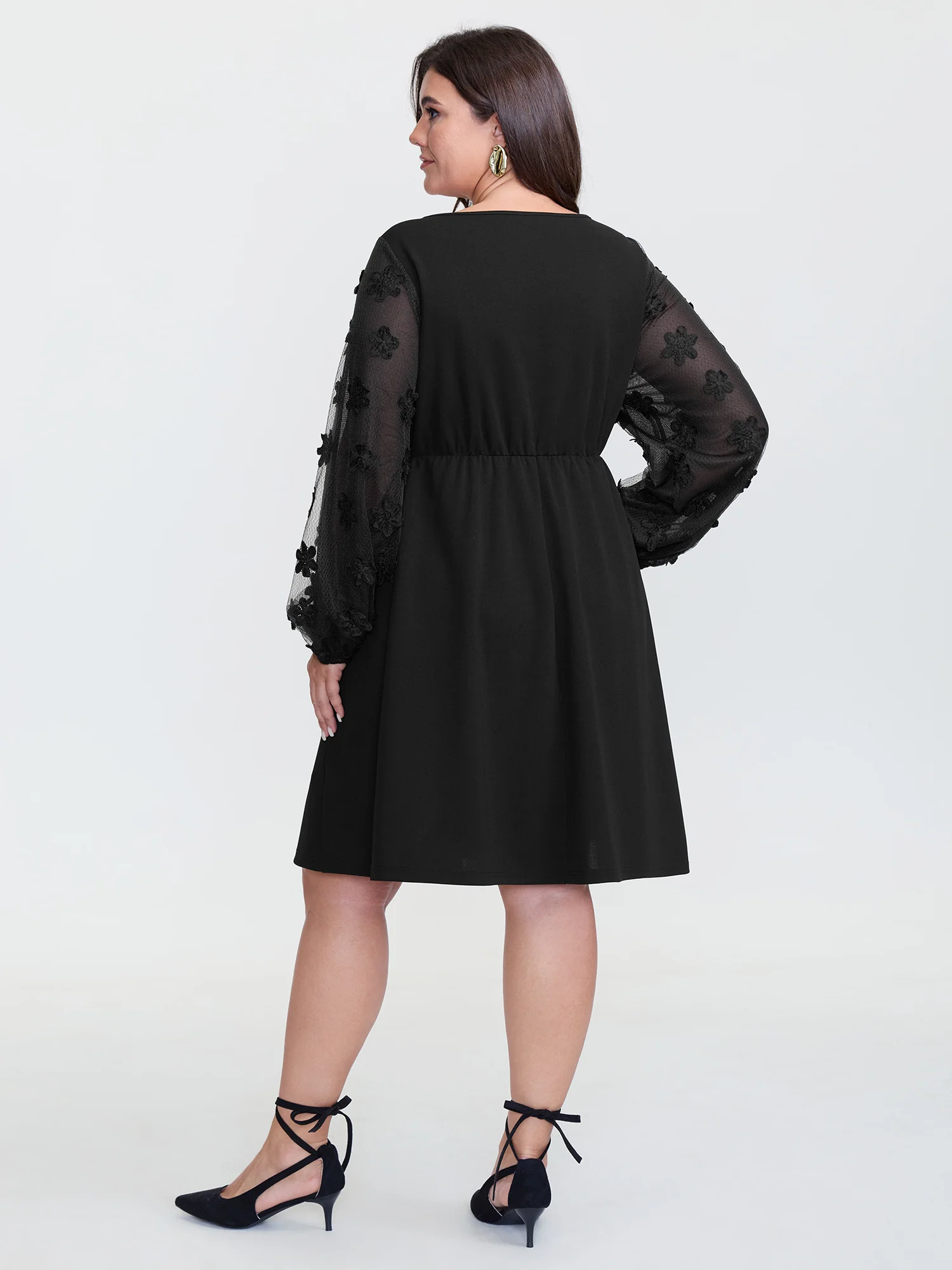 Sheer Sleeve 3D Floral Mesh Midi Dress - Image 4