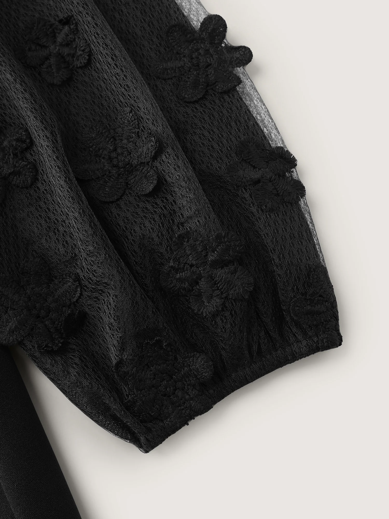 Sheer Sleeve 3D Floral Mesh Midi Dress - Image 5