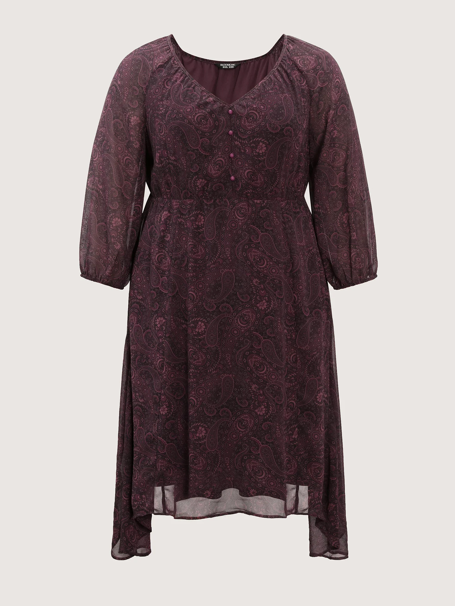 Sheer Sleeve Contrast V-Neck Midi Dress - Image 7