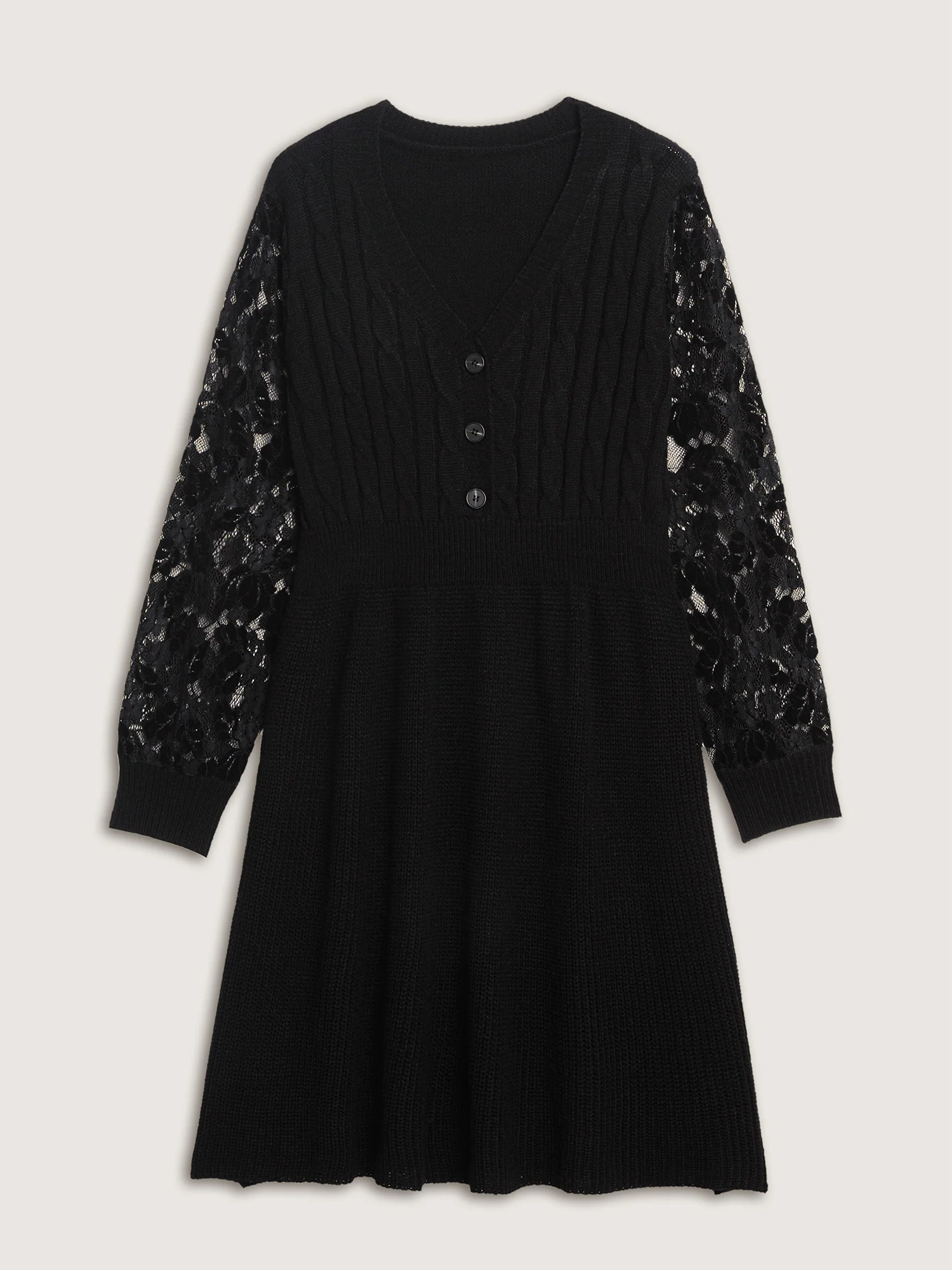 Sheer Lace Sleeve Patchwork Sweater Dress - Image 7