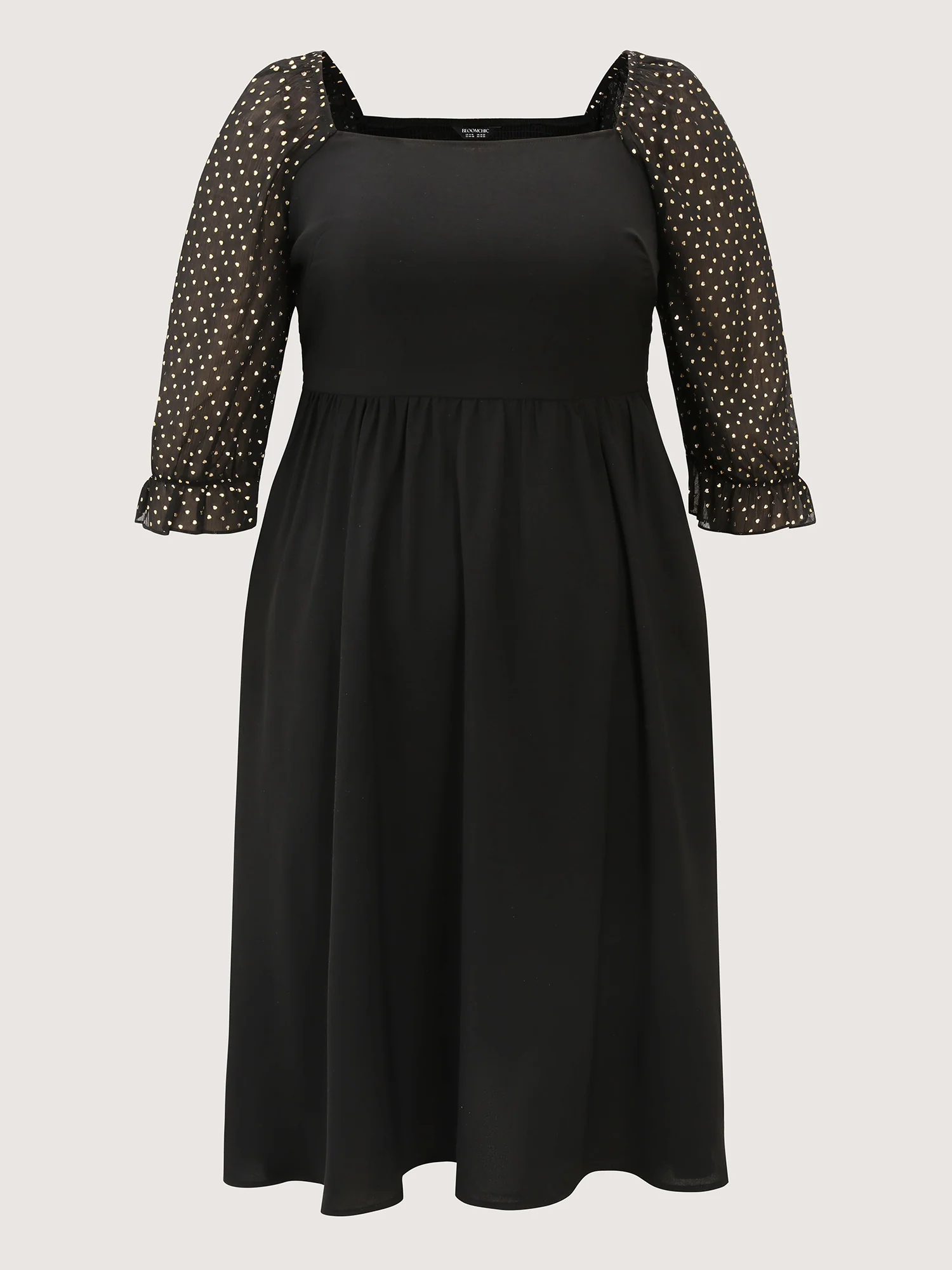 Sheer Sleeve Shirred Stretchy Waist Midi Dress - Image 7