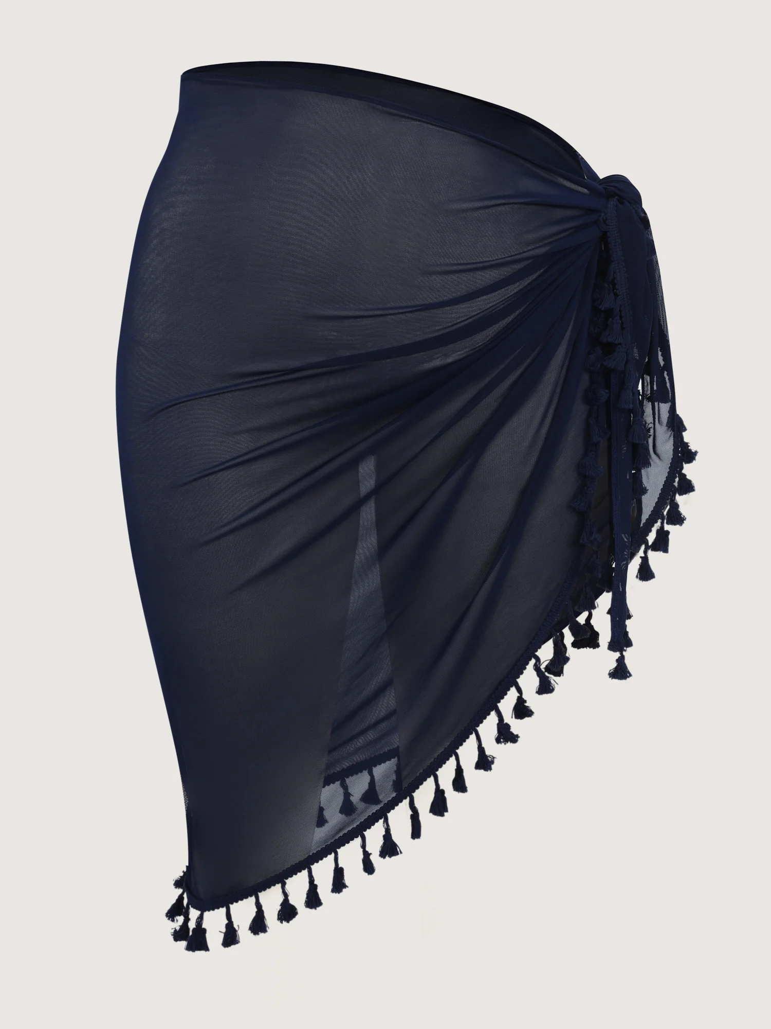 Sheer Sleeve Tassel Hem One-Piece Swimsuit - Image 9