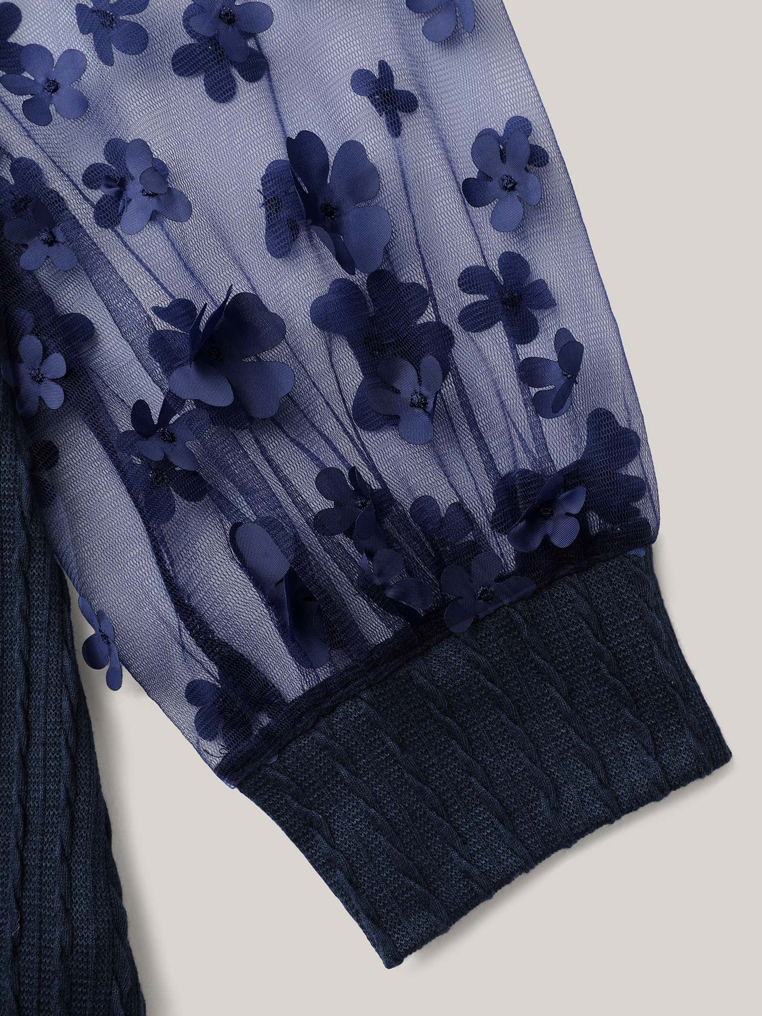 Sheer Sleeve Textured Patchwork Round Neck T-Shirt - Image 7