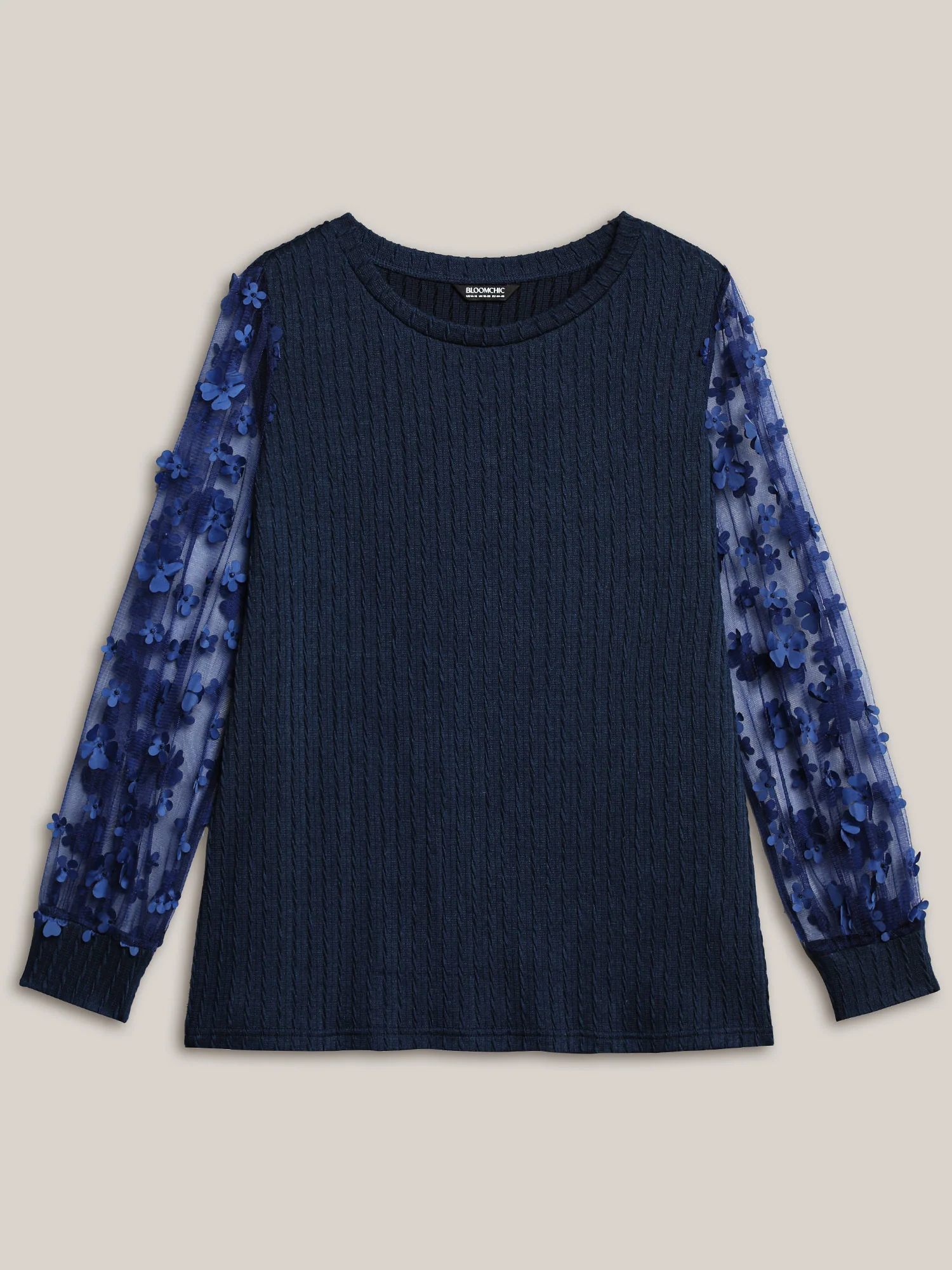 Sheer Sleeve Textured Patchwork Round Neck T-Shirt - Image 8
