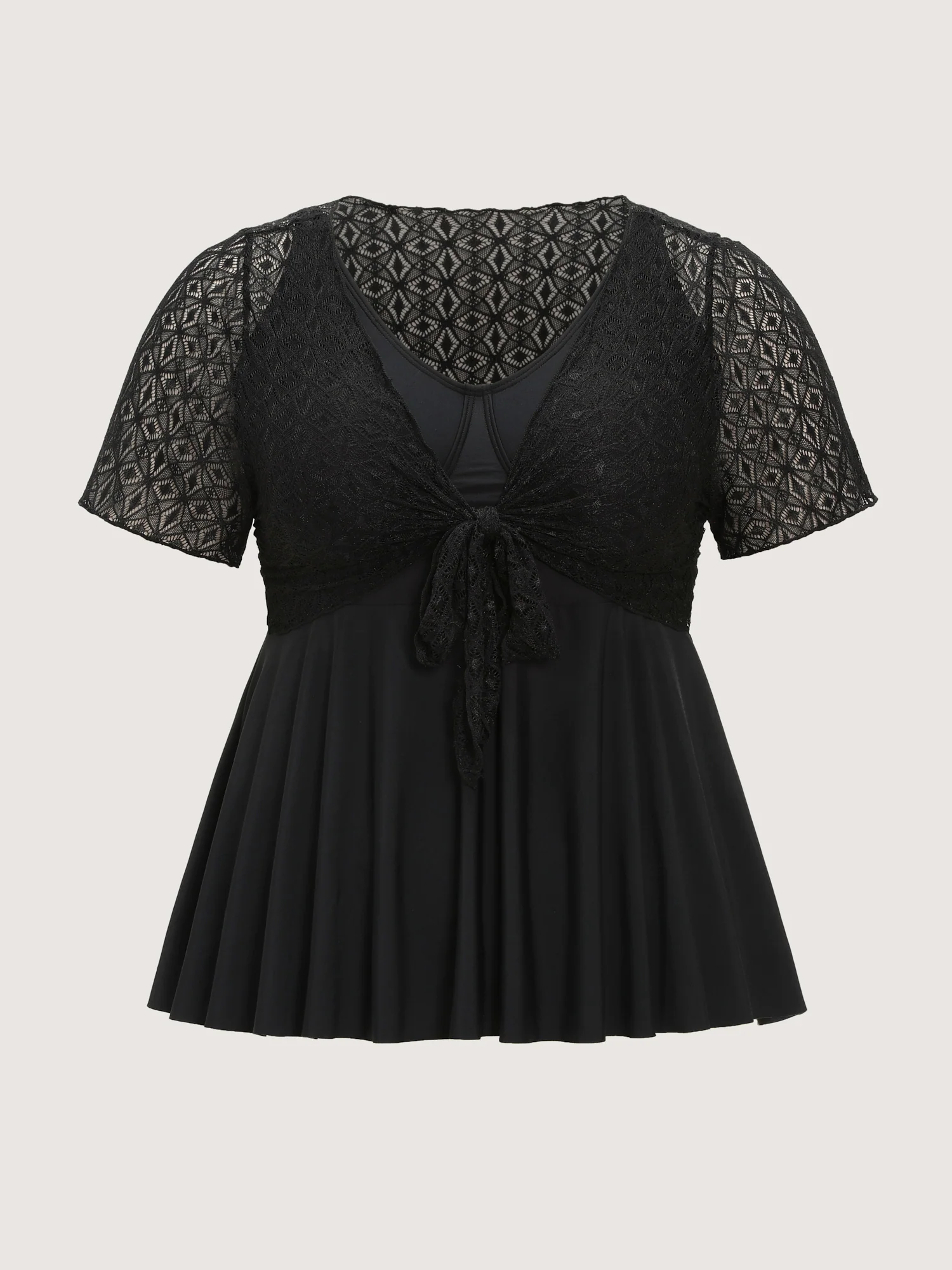 Sheer Sleeves Fit And Flare Swim Top - Image 6