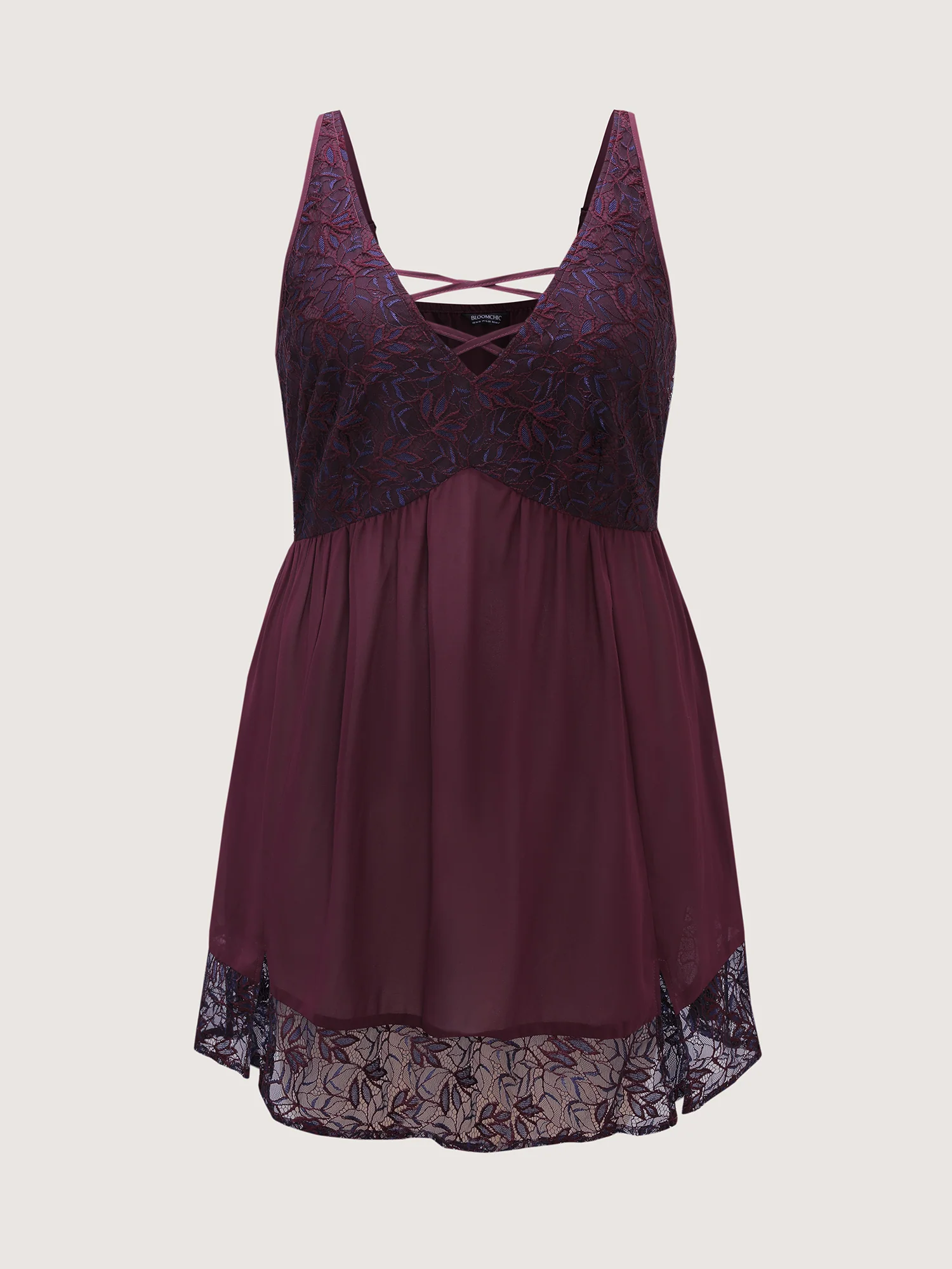 Textured Lace Cross-Tie Neckline Nightgown - Image 7