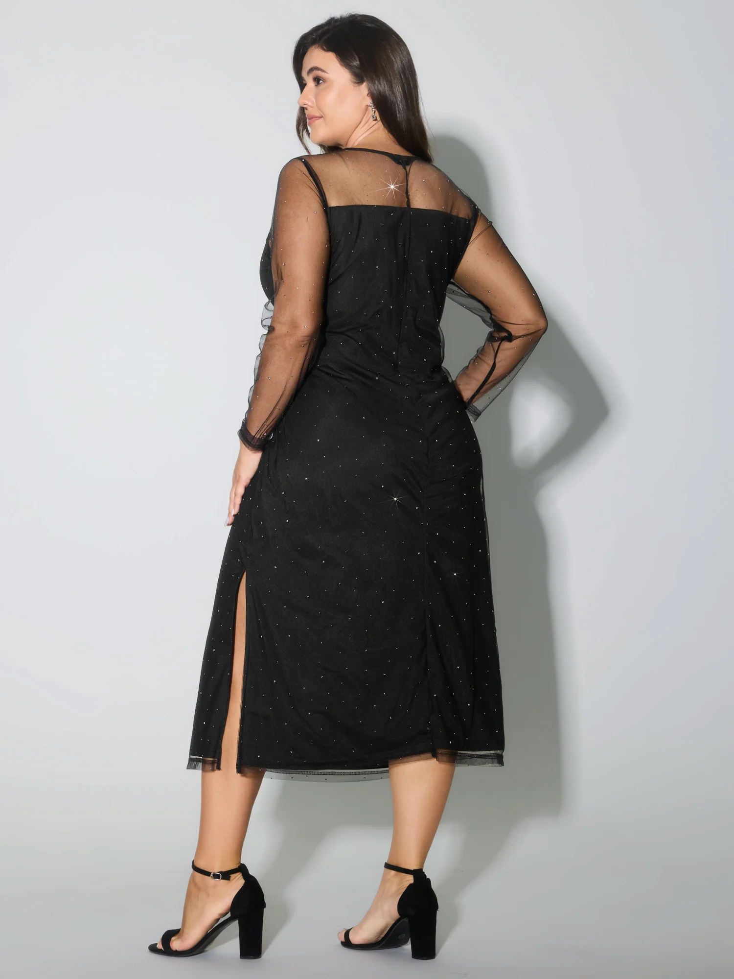 Sheer Stretchy Rhinestone Midi Party Dress - Image 4