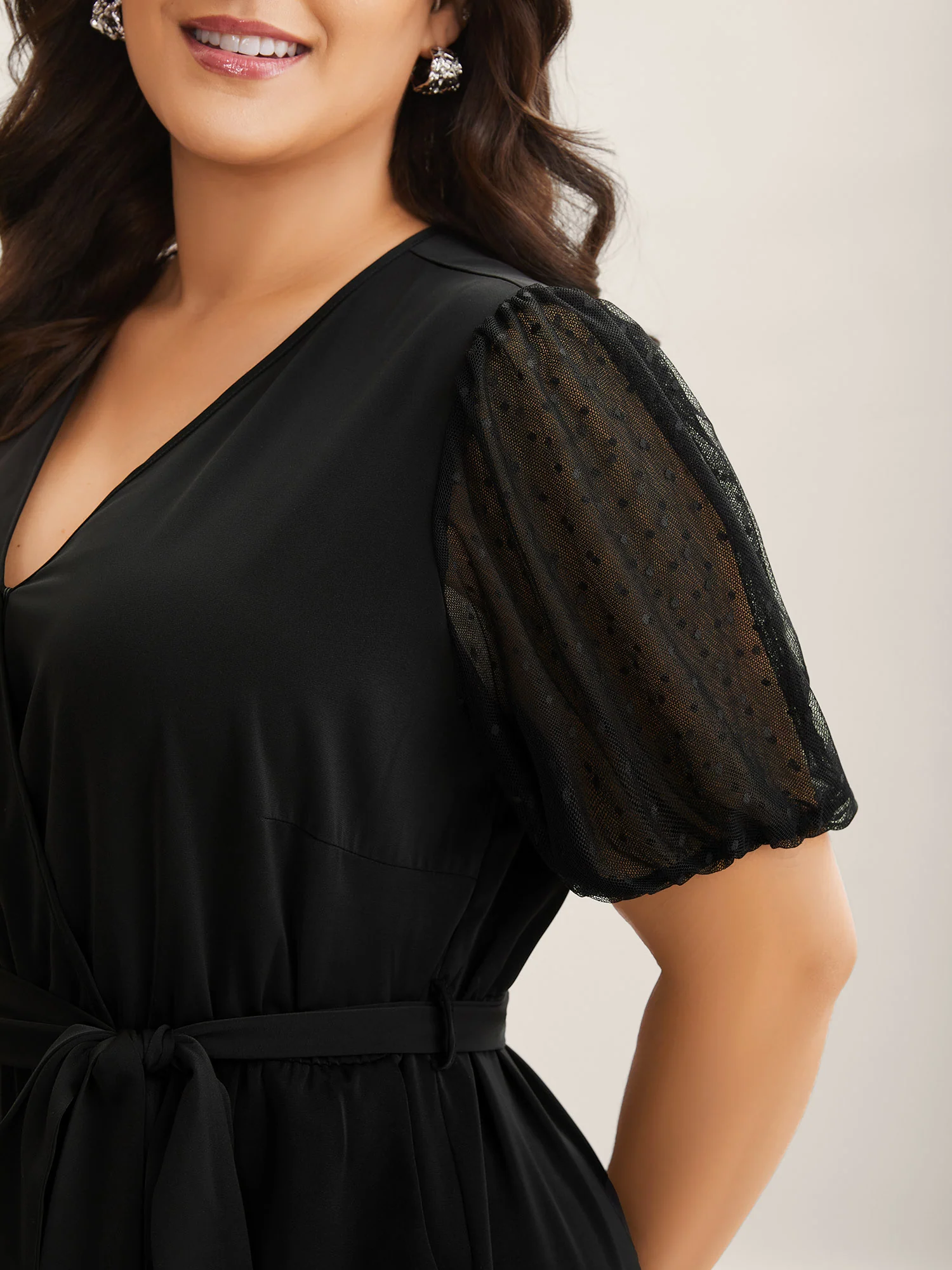Sheer Stretchy Waist Belted Solid Jumpsuit - Image 2