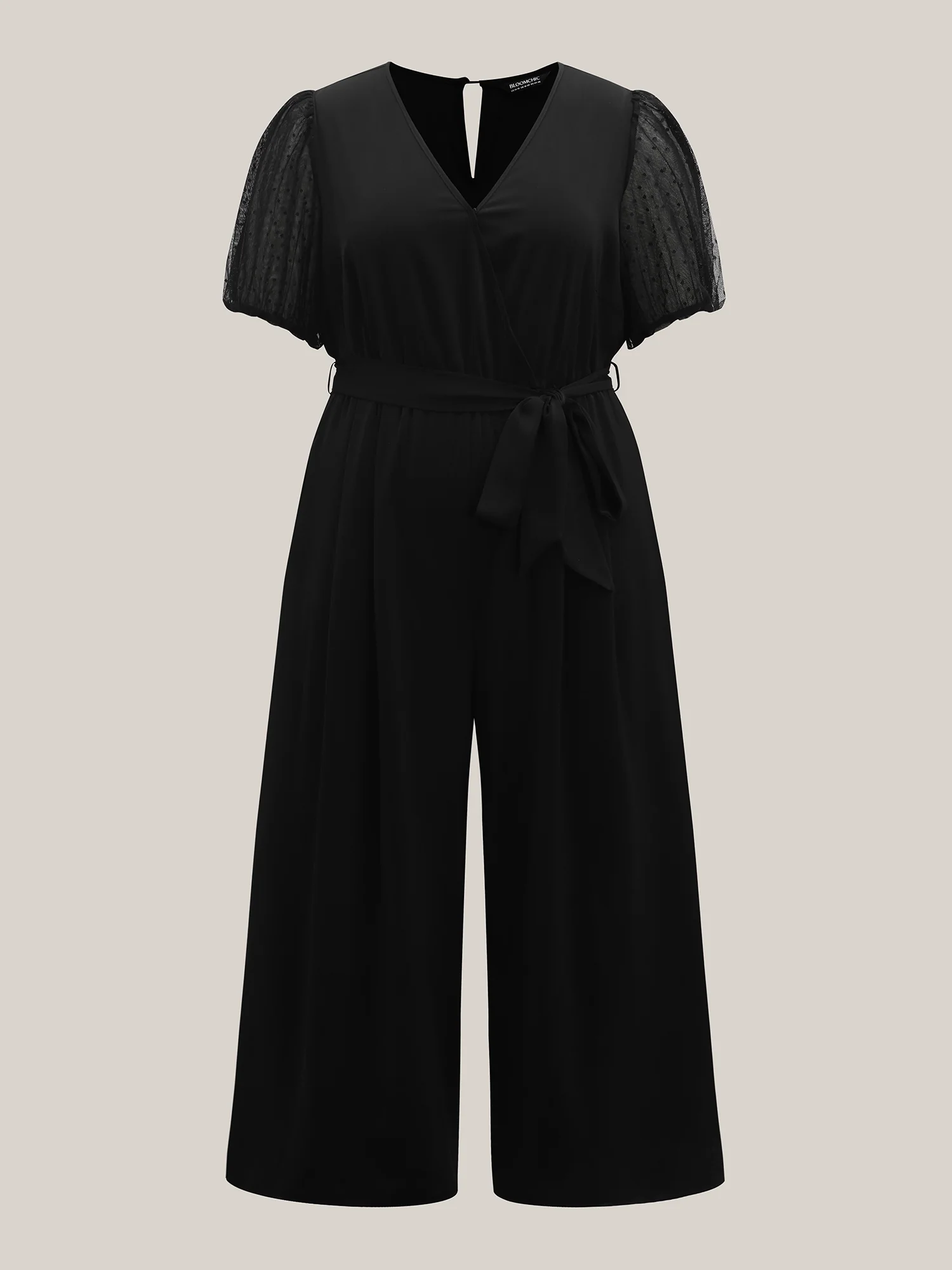 Sheer Stretchy Waist Belted Solid Jumpsuit - Image 7