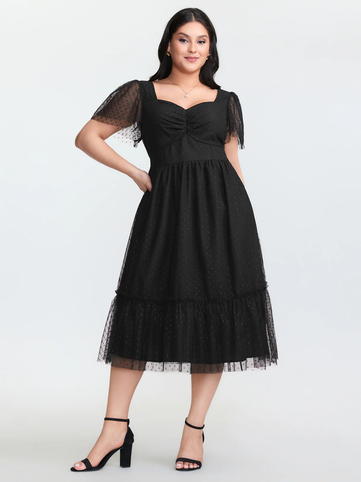 Sheer Sweetheart Ruched Bodice Midi Dress - Image 3
