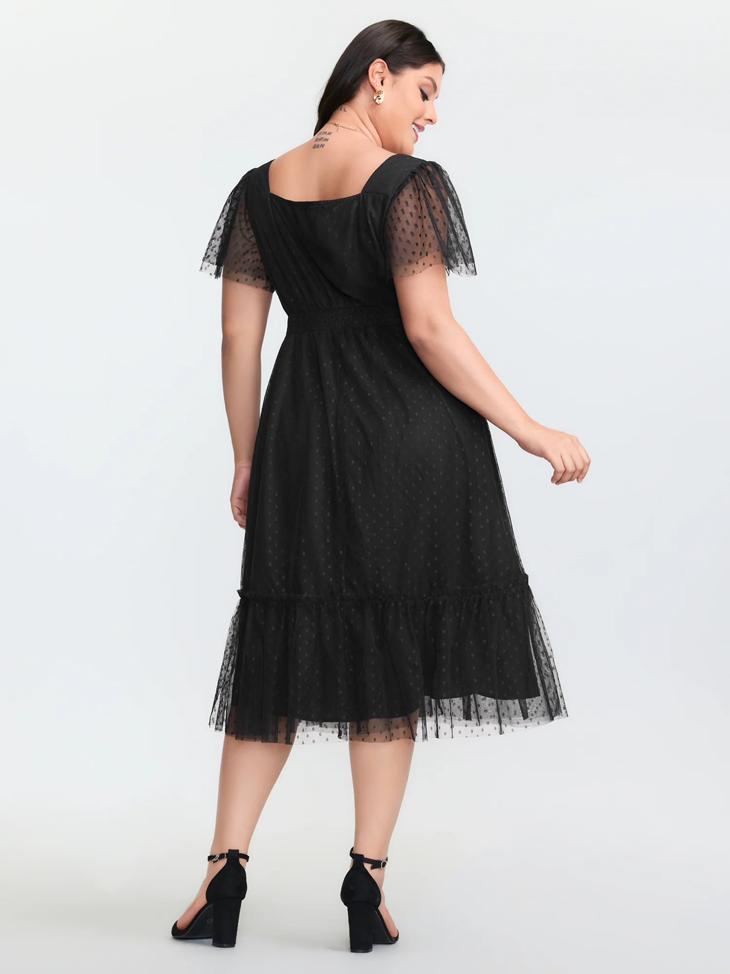 Sheer Sweetheart Ruched Bodice Midi Dress - Image 4