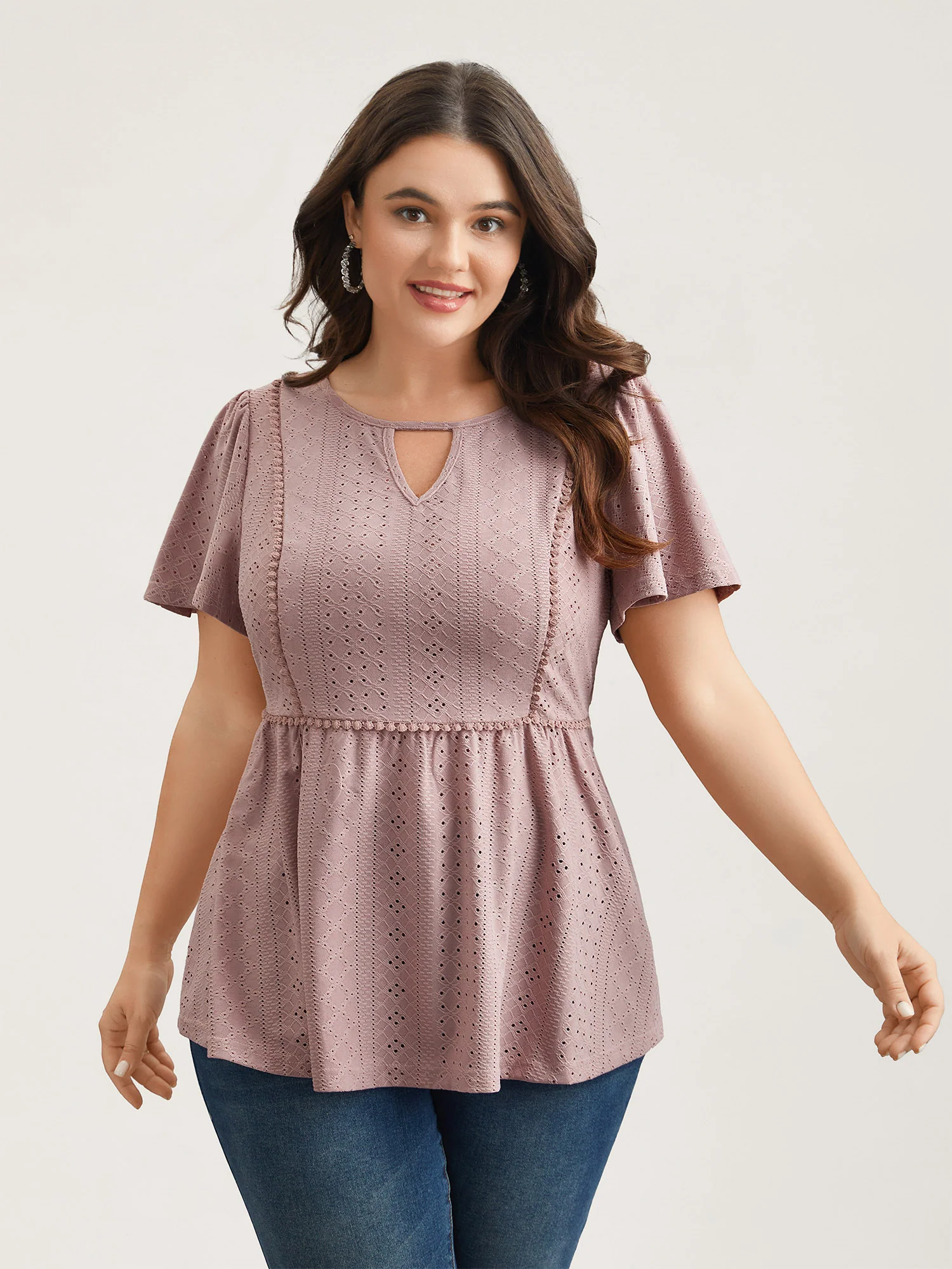 Sheer Textured Lace Panel Flared Top - Image 4