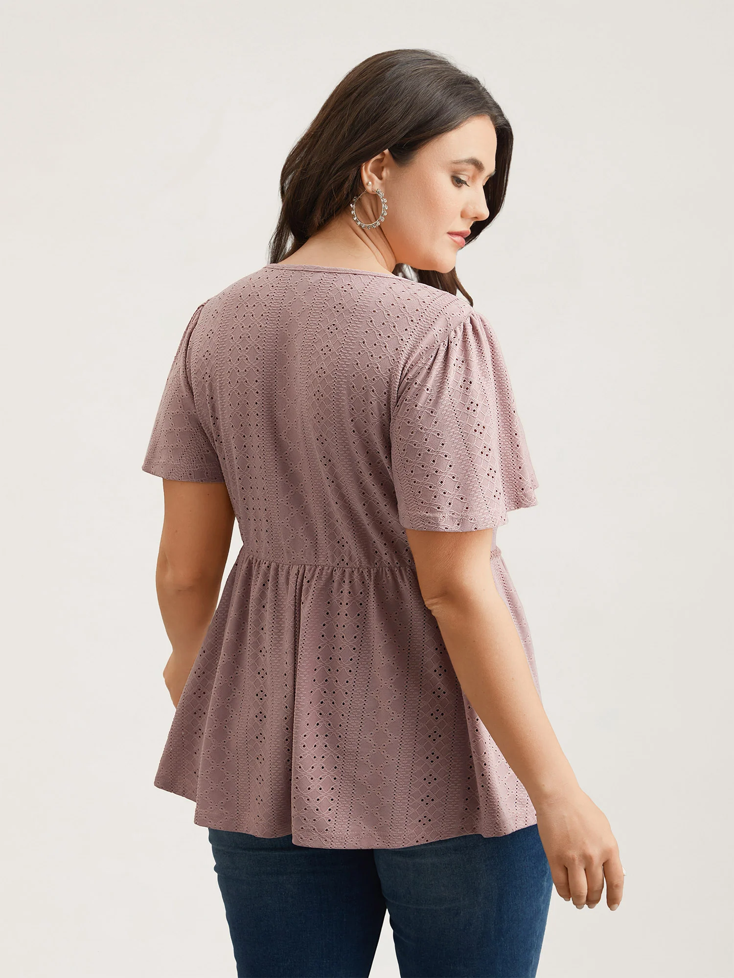 Sheer Textured Lace Panel Flared Top - Image 5