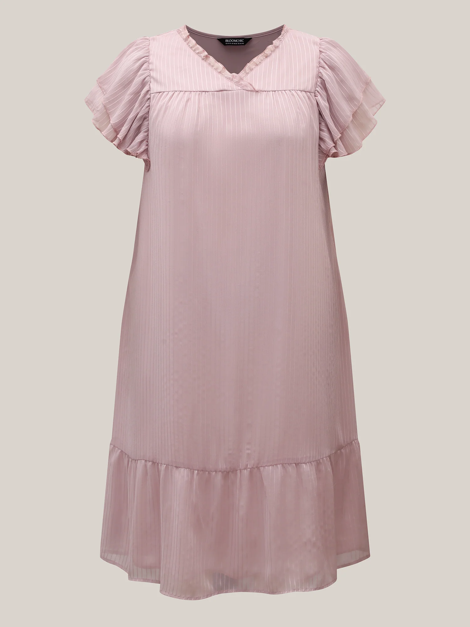 Sheer Textured Layered Ruffled Sleeve Midi Dress - Image 5