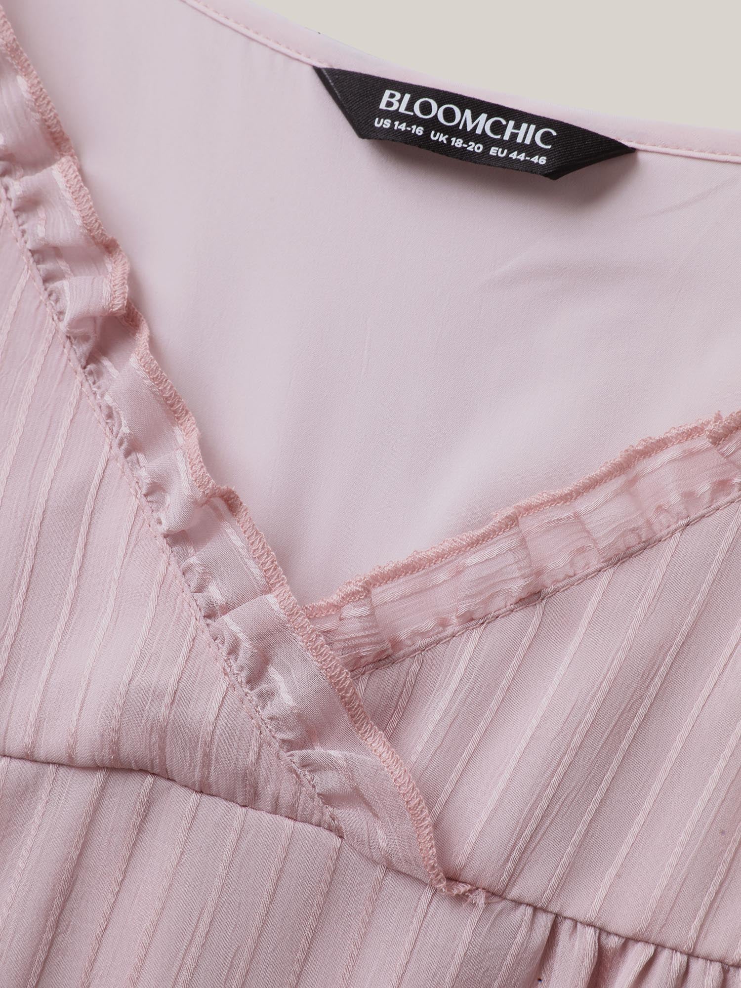 Sheer Textured Layered Ruffled Sleeve Midi Dress - Image 6