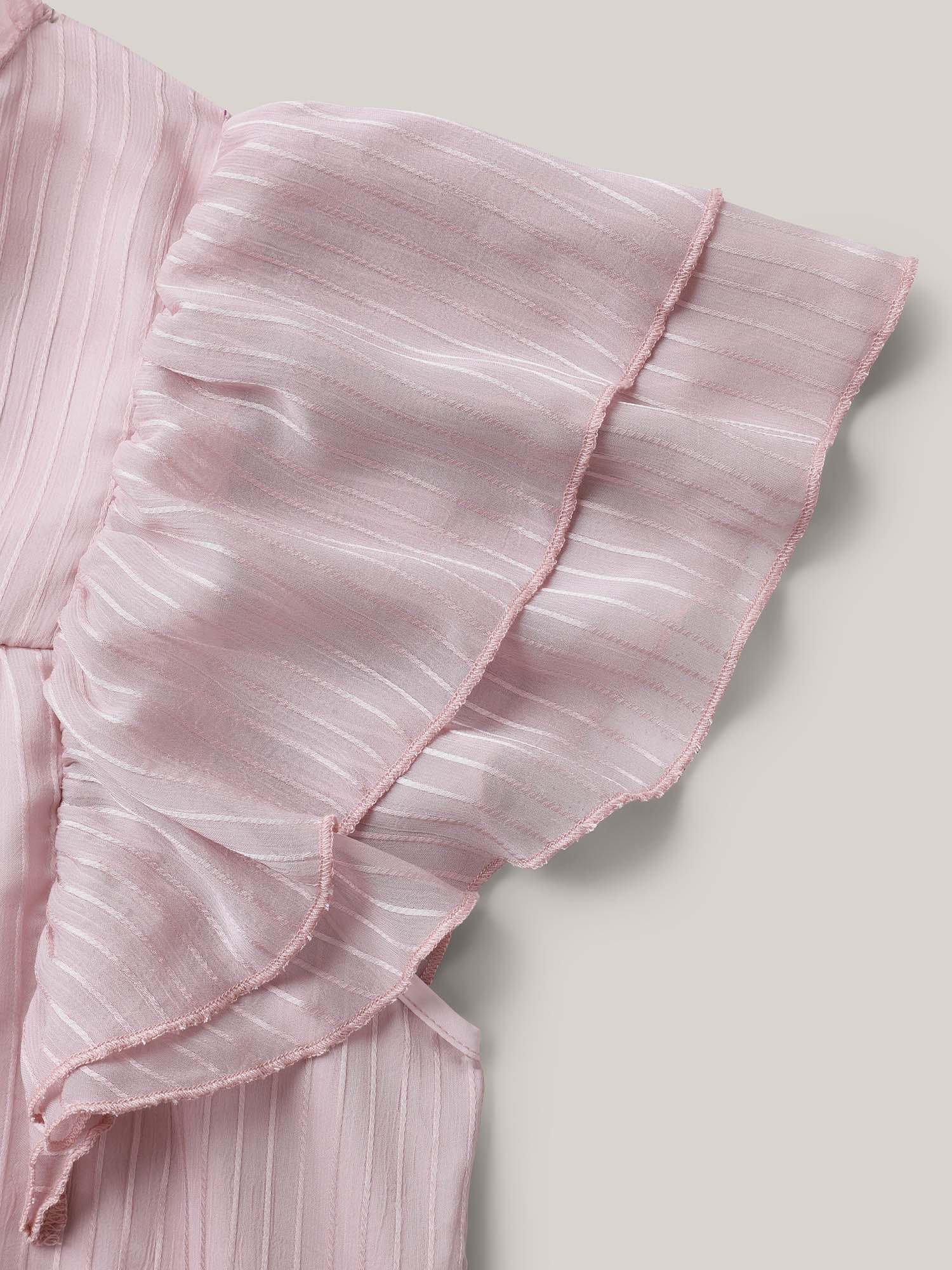 Sheer Textured Layered Ruffled Sleeve Midi Dress - Image 7