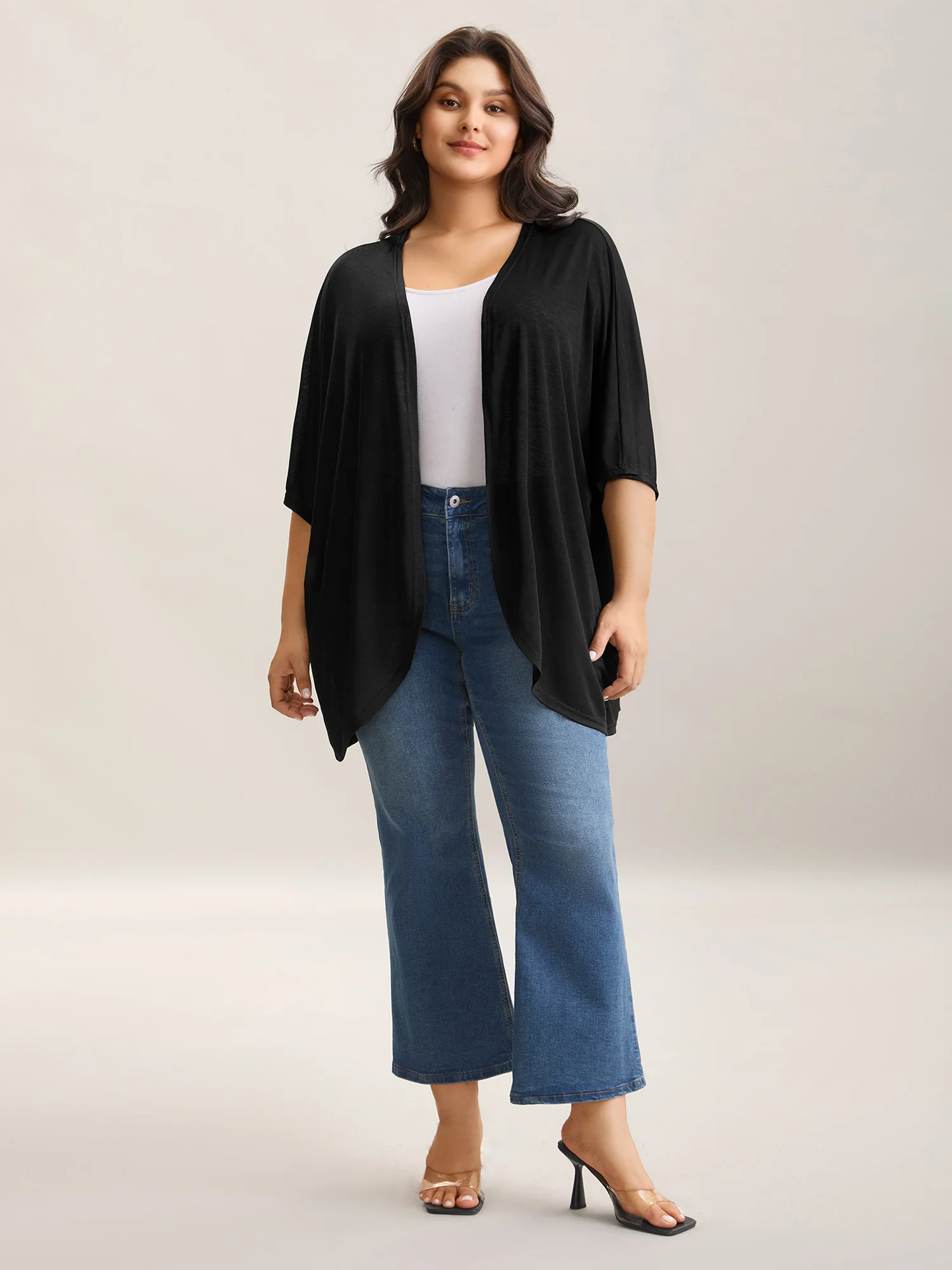 Sheer Textured Open Front Kimono - Image 3