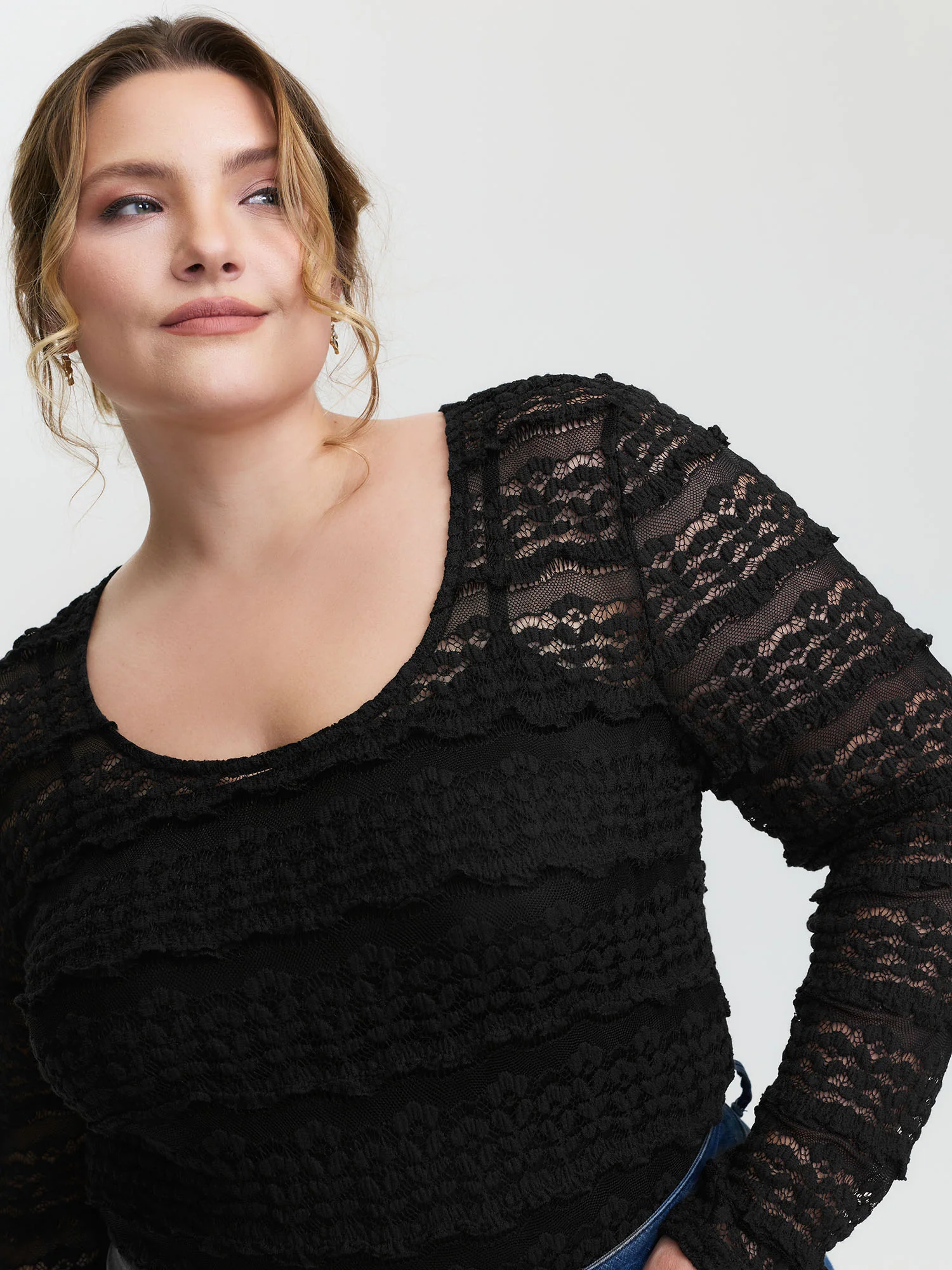 Sheer Textured Scoop Neck Bodysuit - Image 2