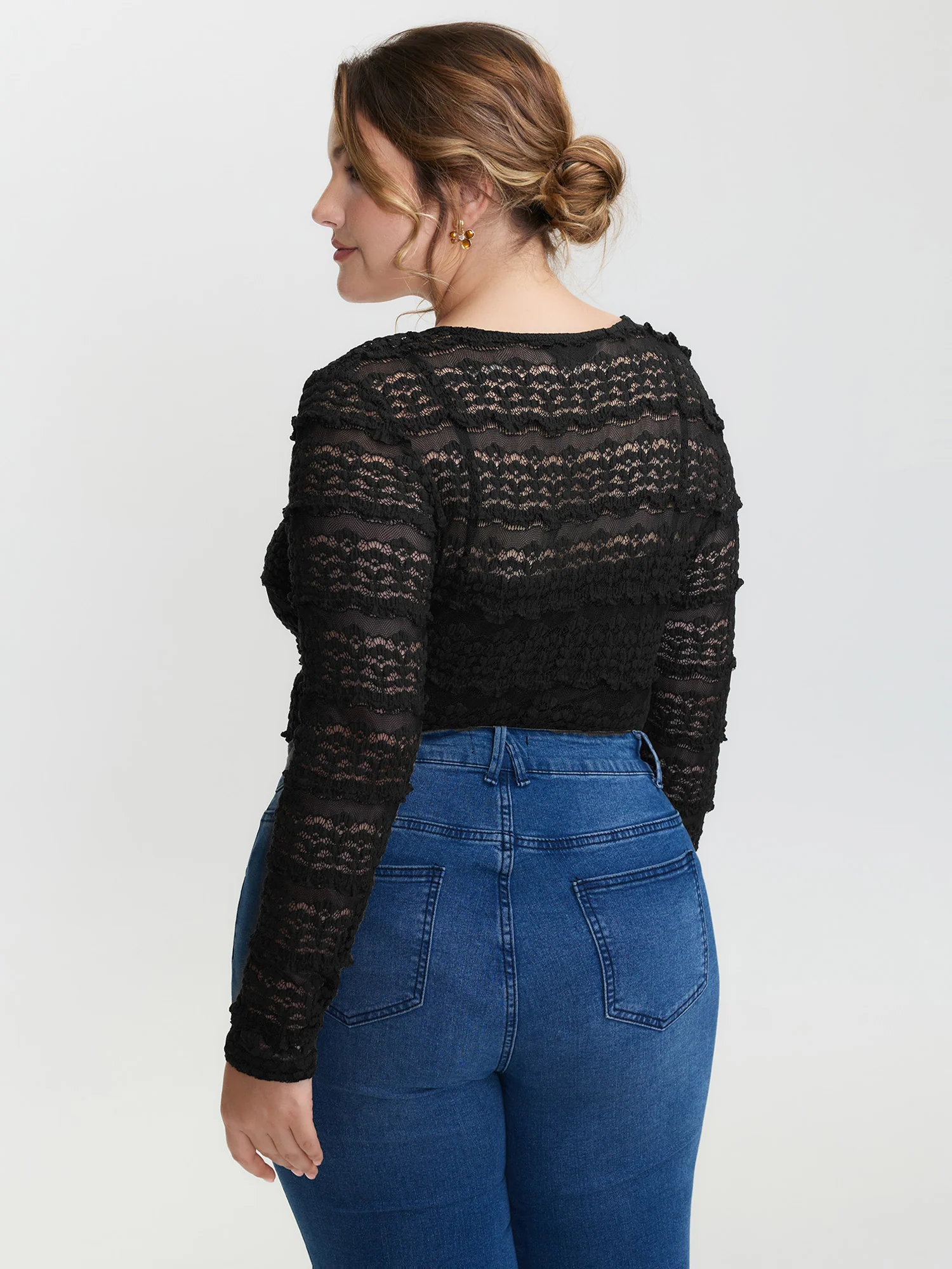 Sheer Textured Scoop Neck Bodysuit - Image 5
